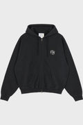 BIKER CROSS LOGO FITTED ZIP-UP HOODIE WASHED BLACK