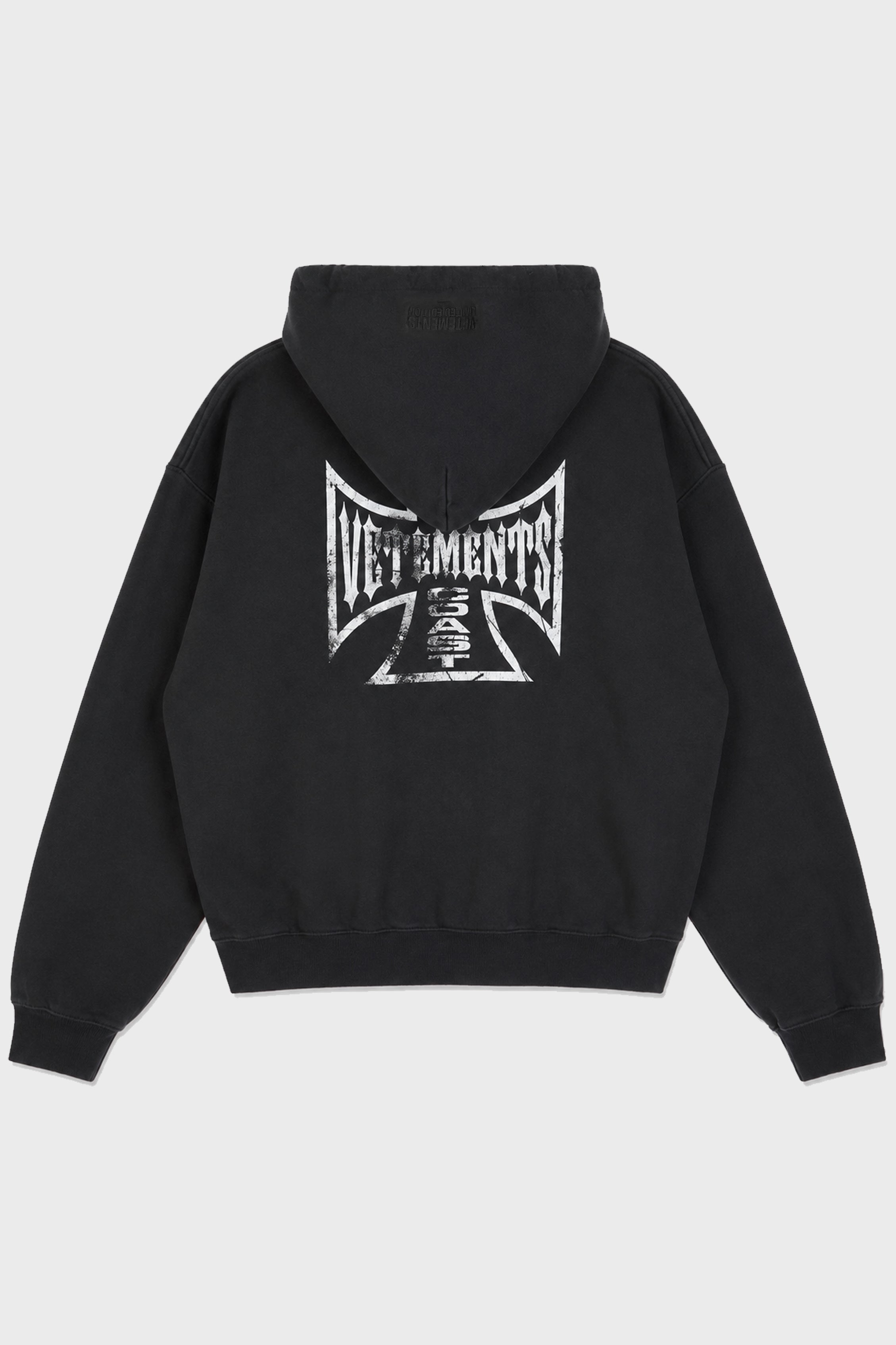 BIKER CROSS LOGO FITTED ZIP-UP HOODIE WASHED BLACK