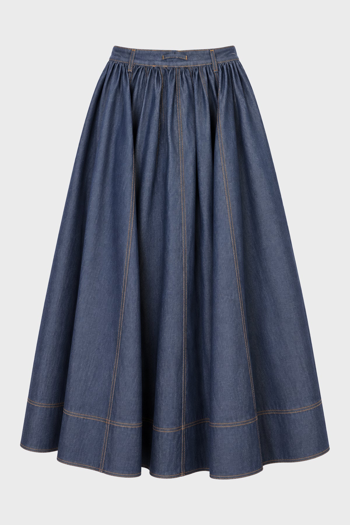 LONG VOLUMINOUS DENIM SKIRT INDIGO
