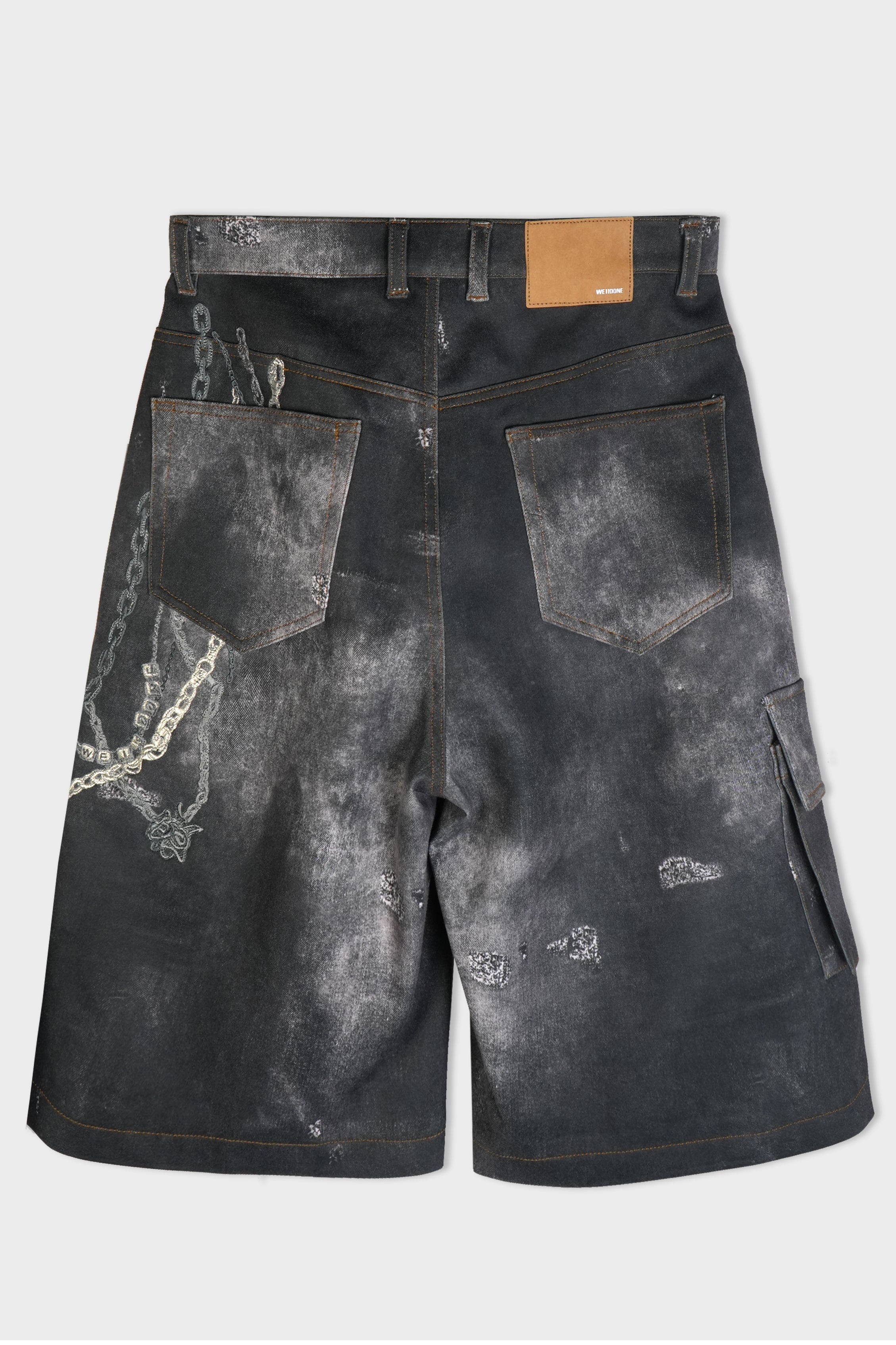 MENS TROMPE L'OEIL DENIM CARGO BERMUDA PANTS BLACK