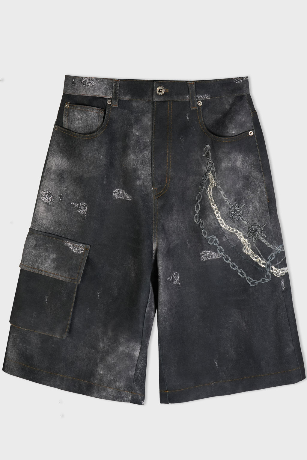 MENS TROMPE L'OEIL DENIM CARGO BERMUDA PANTS BLACK