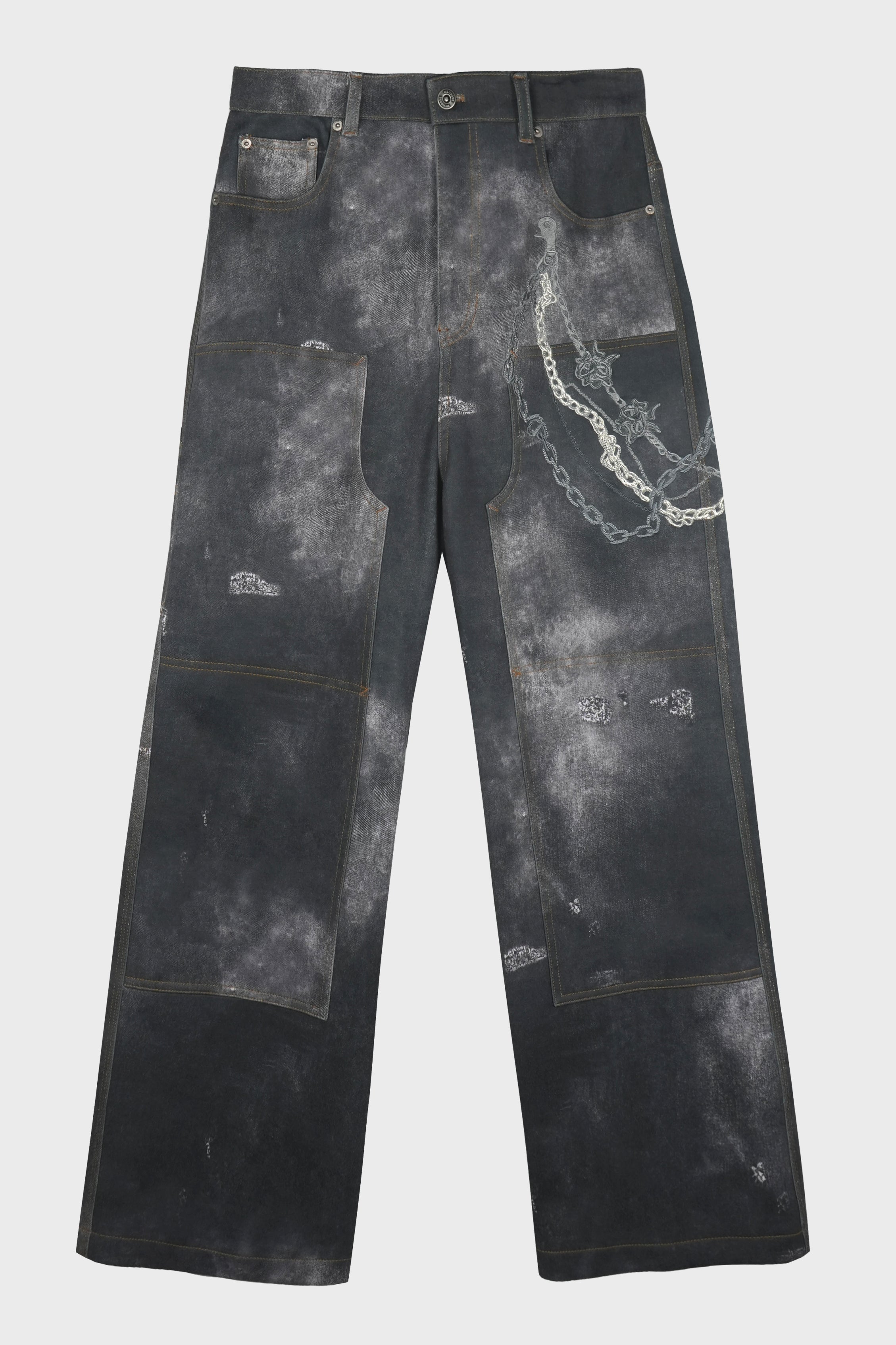 MENS TROMPE L'OEIL DENIM CARPENTER PANTS BLACK