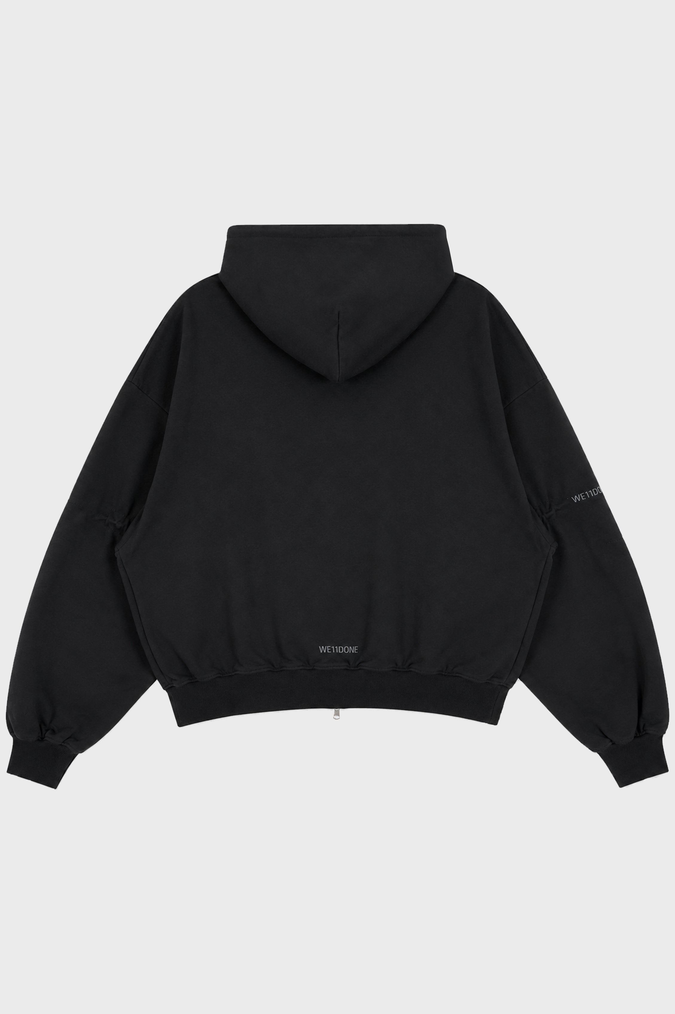 LOGO PIN-TUCKED HOODIE ZIP-UP BLACK