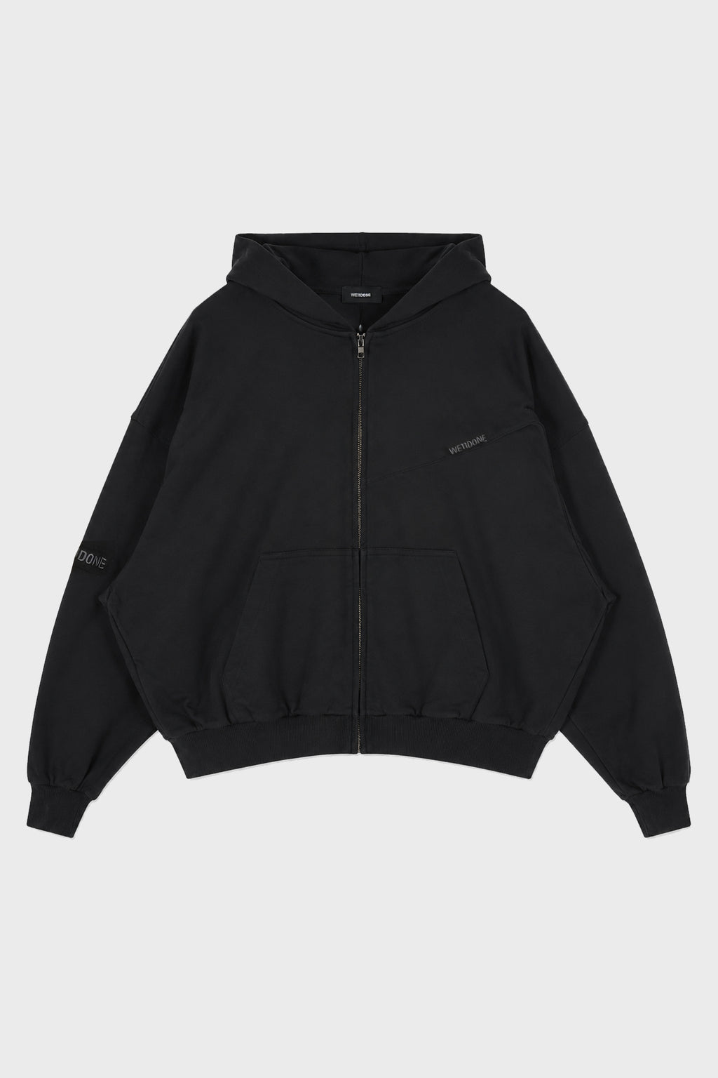LOGO PIN-TUCKED HOODIE ZIP-UP BLACK