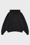 LOGO PIN-TUCKED HOODIE ZIP-UP BLACK