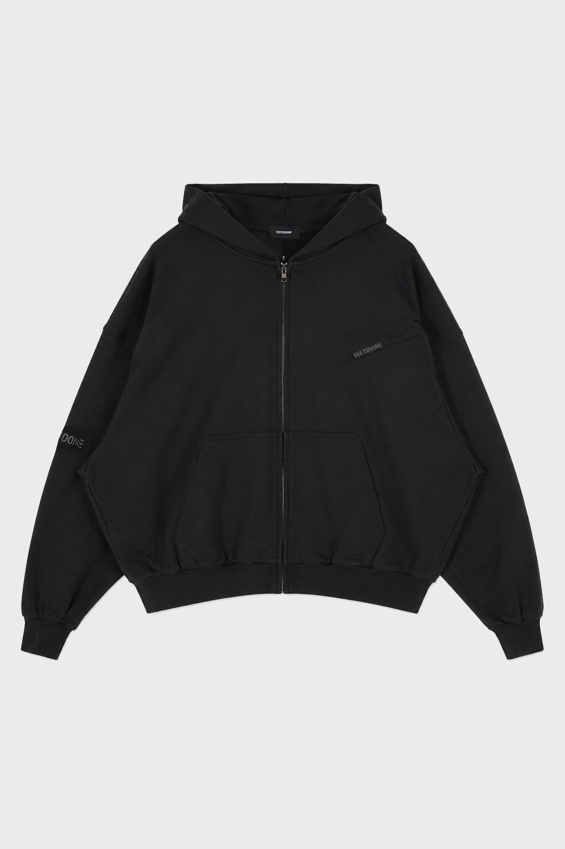 LOGO PIN-TUCKED HOODIE ZIP-UP BLACK