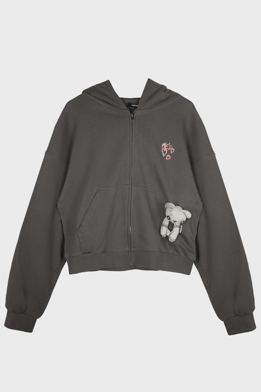 DOODLE TEDDY HOODIE ZIP-UP DARK GREY