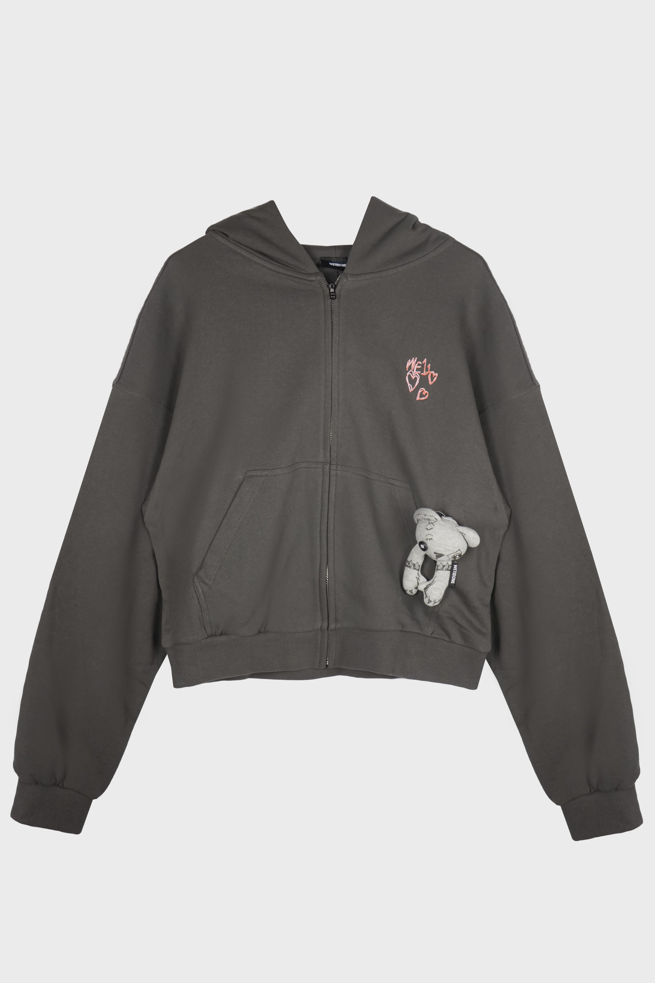 DOODLE TEDDY HOODIE ZIP-UP DARK GREY