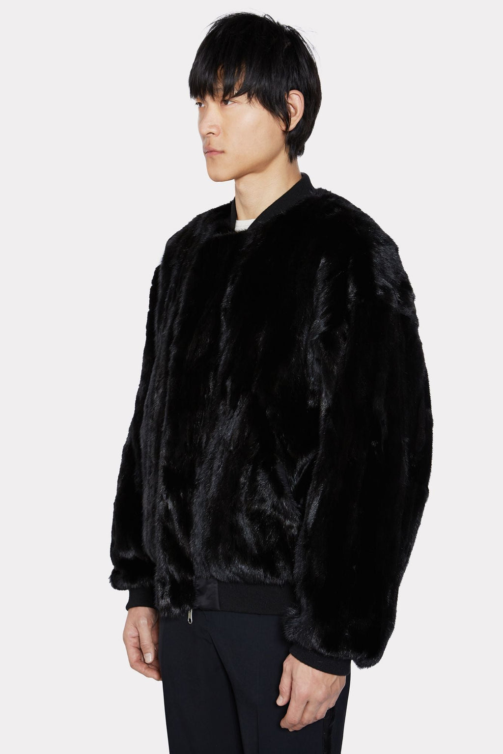BLACK UNISEX REVERSIBLE MINK FUR BOMBER W/ LOGO