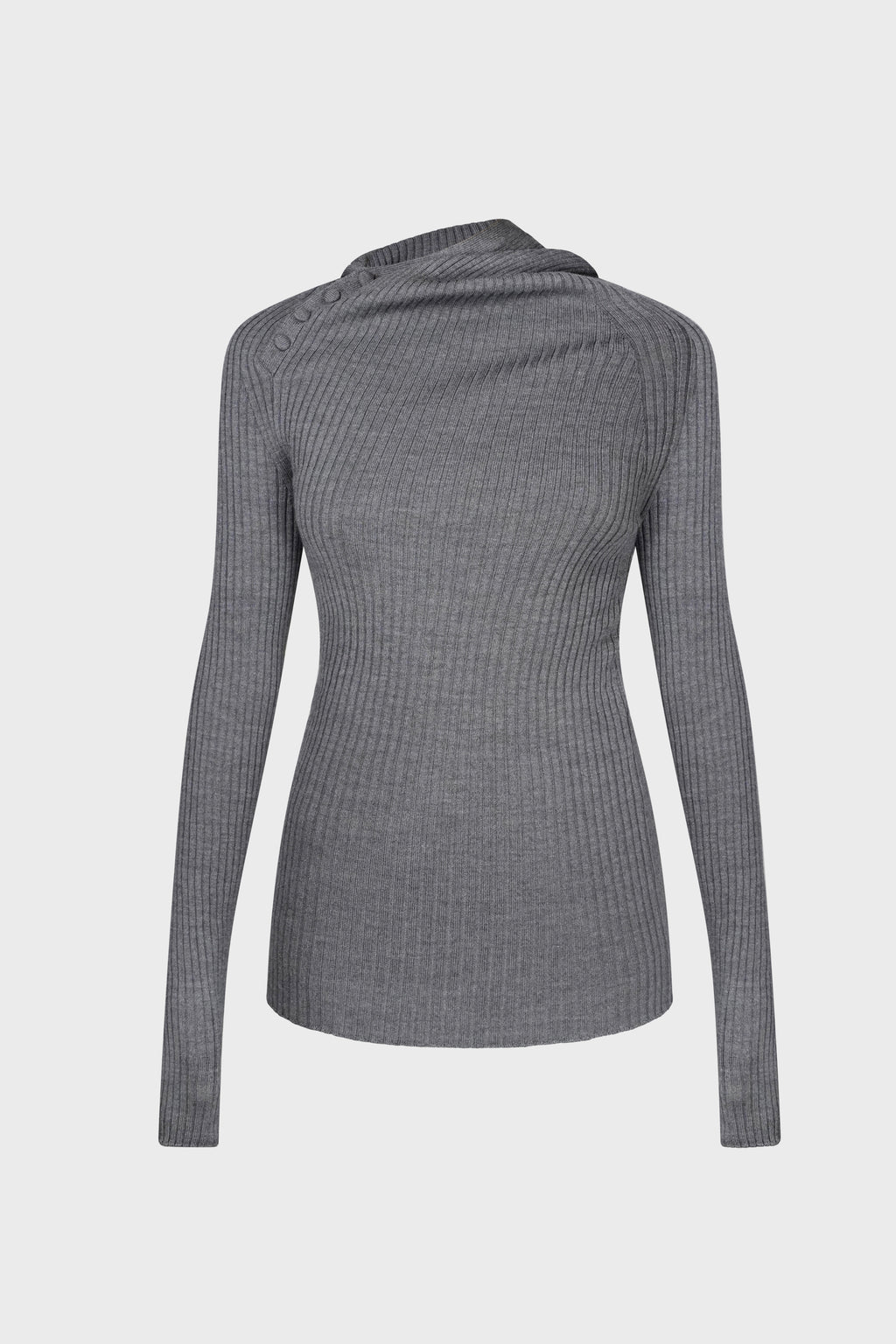 FLAT RIB ASYMETRIC HOOD PULLOVER