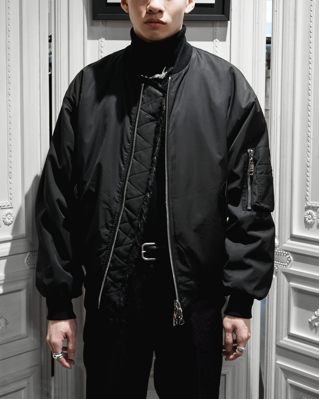 BLACK UNISEX REVERSIBLE MINK FUR BOMBER W/O LOGO