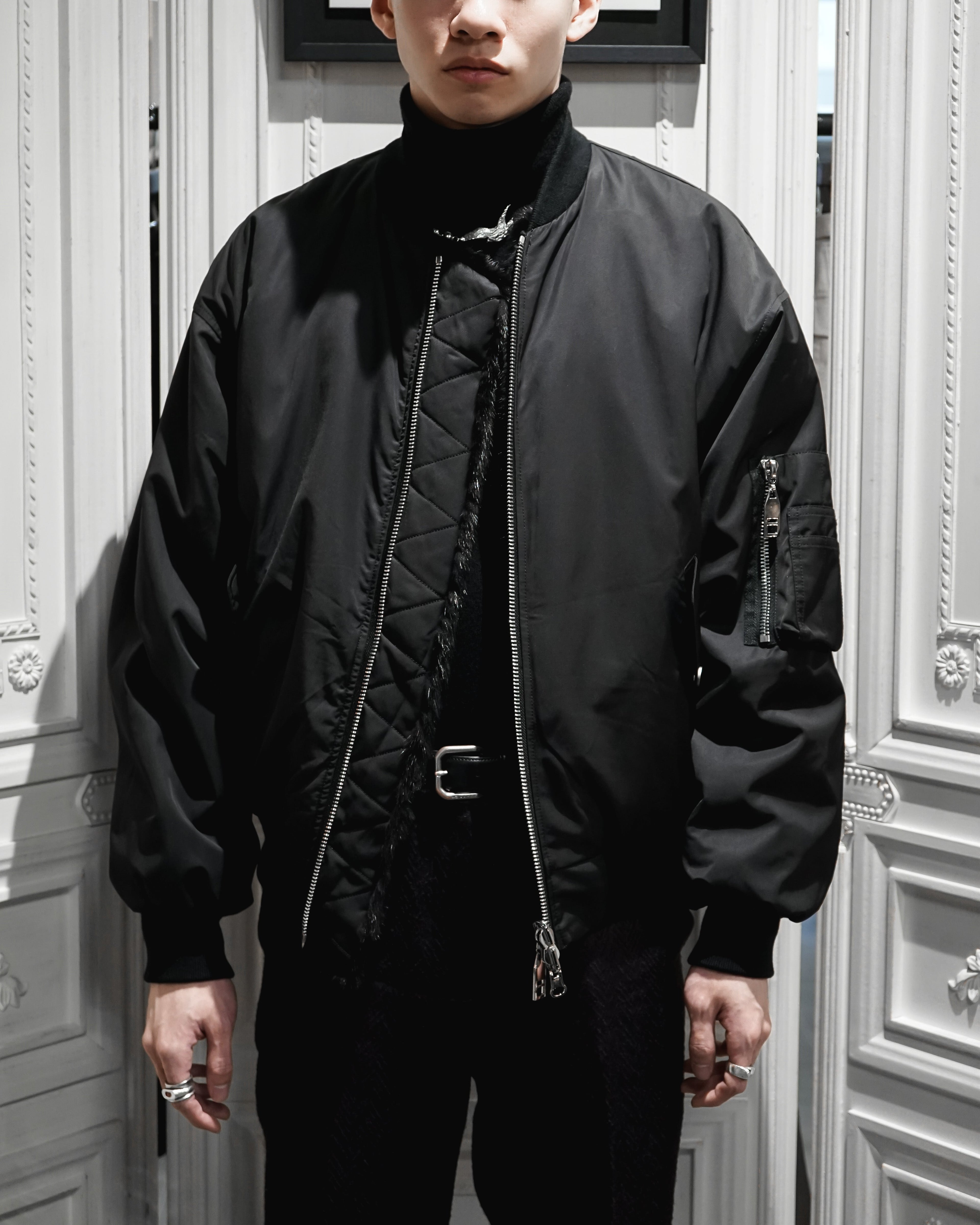 BLACK UNISEX REVERSIBLE MINK FUR BOMBER W/O LOGO