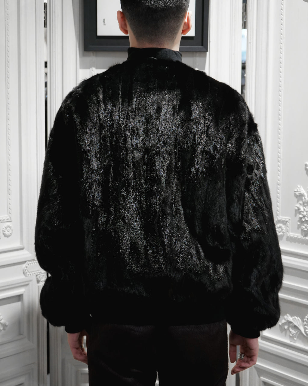 BLACK UNISEX REVERSIBLE MINK FUR BOMBER W/O LOGO