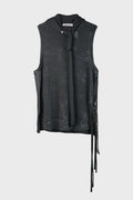 SLEEVELESS KNIT w/ MACRAME HOODIE BLACK
