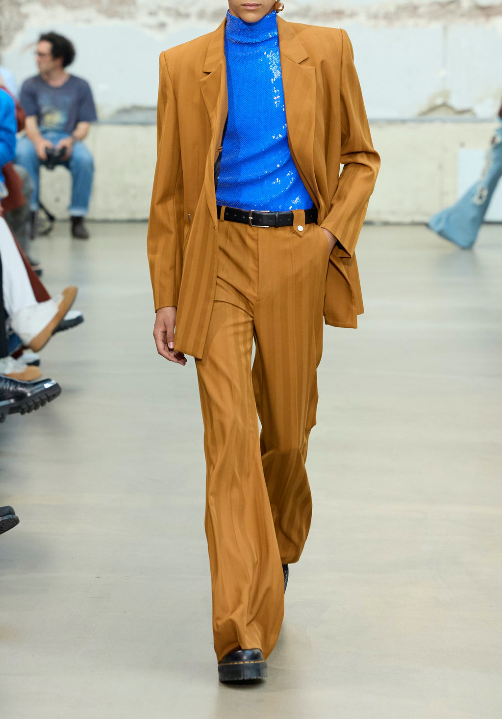 EGONIC DOUBLE BREASTED JACKET ORANGE STRIPES WOOL