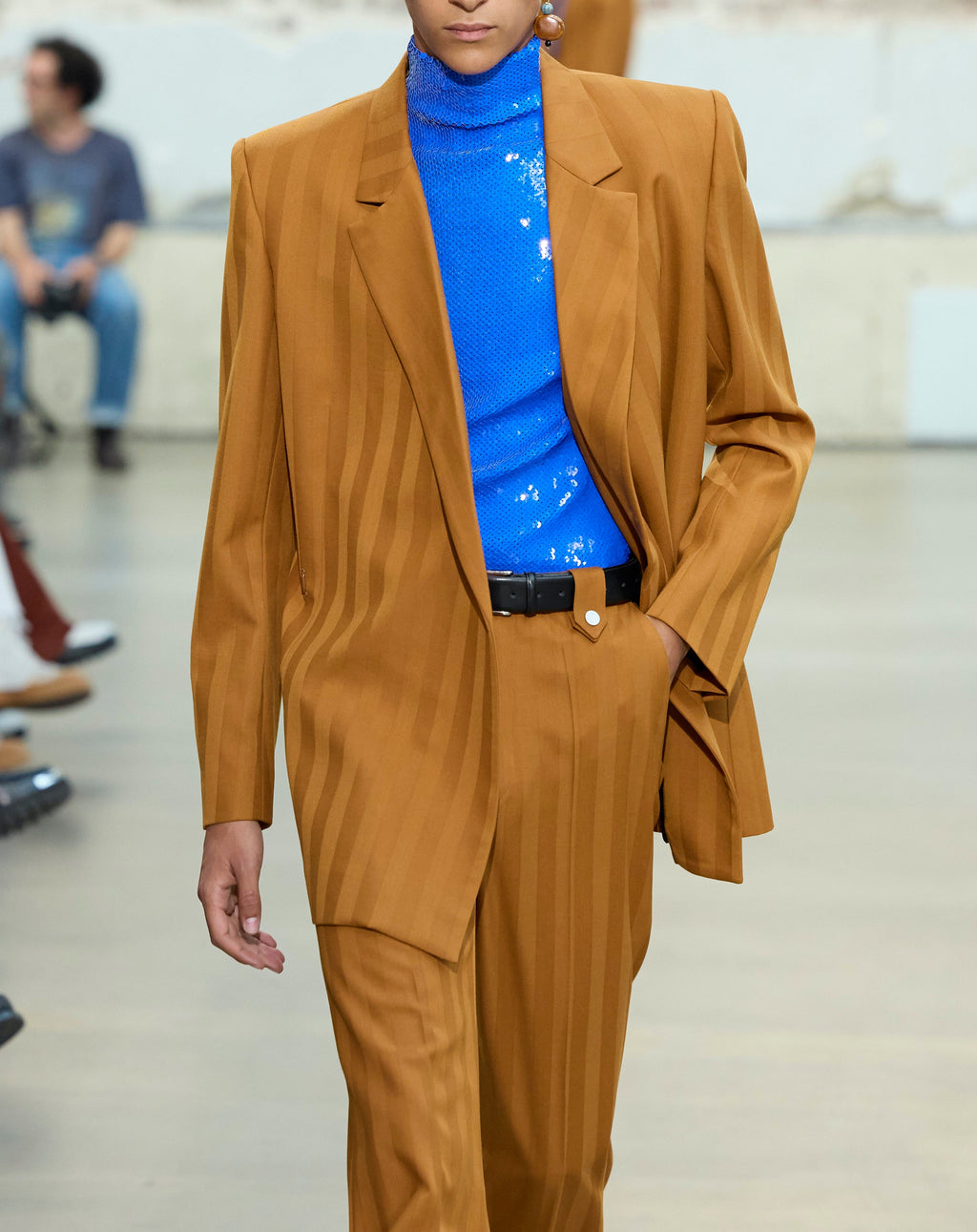 EGONIC DOUBLE BREASTED JACKET ORANGE STRIPES WOOL