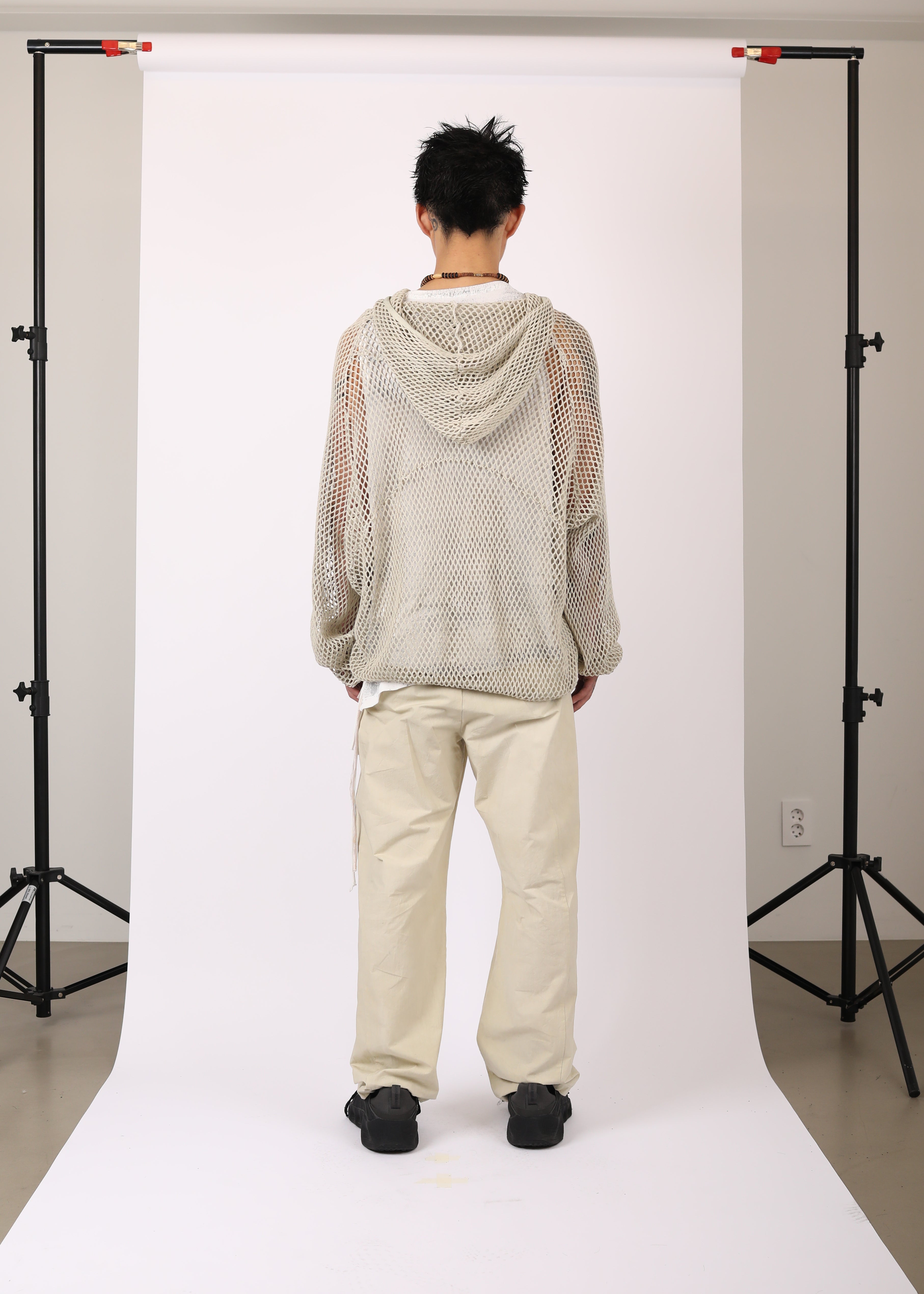 WASHED MESH HOODIE MOSS BEIGE