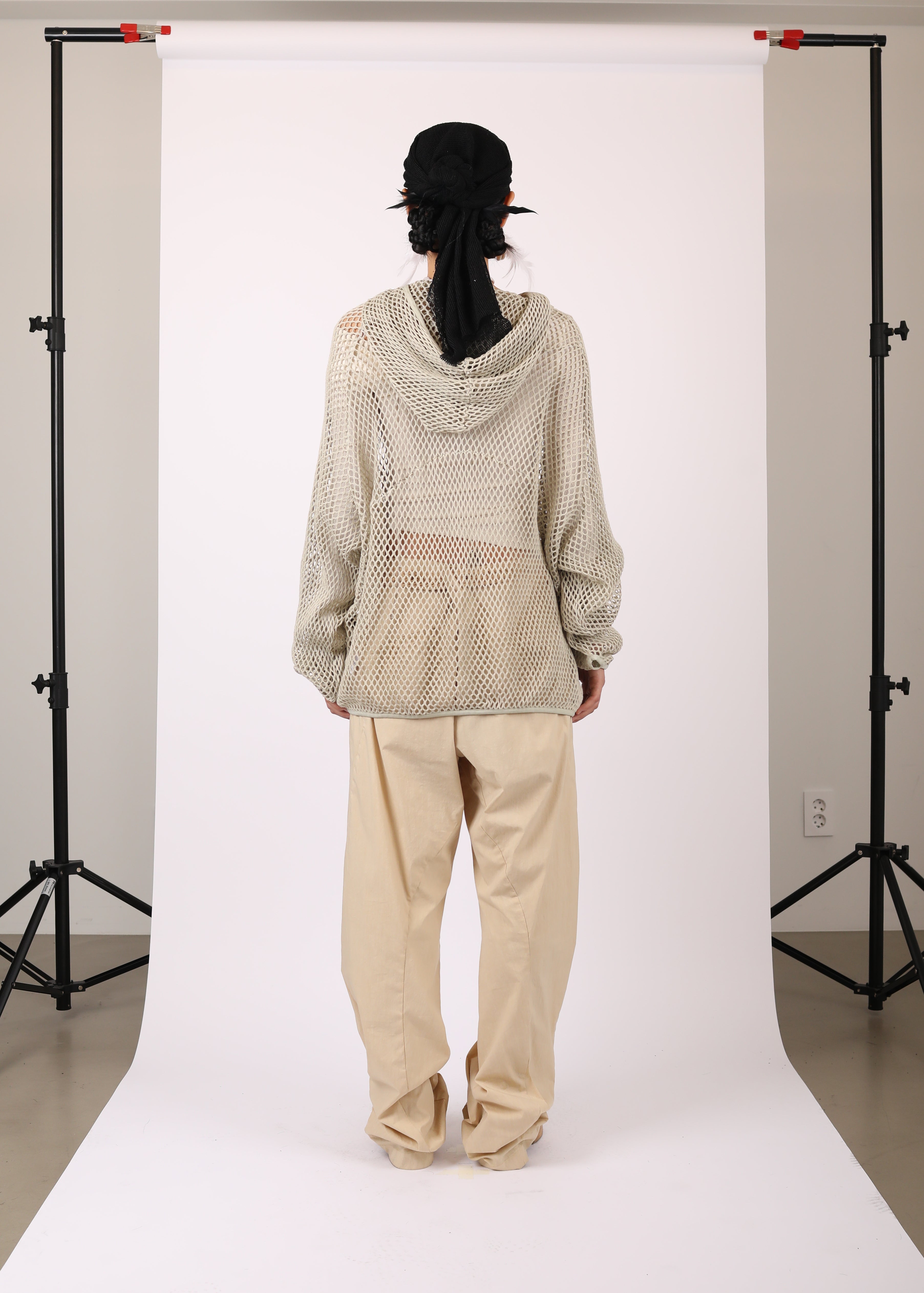 WASHED MESH HOODIE MOSS BEIGE