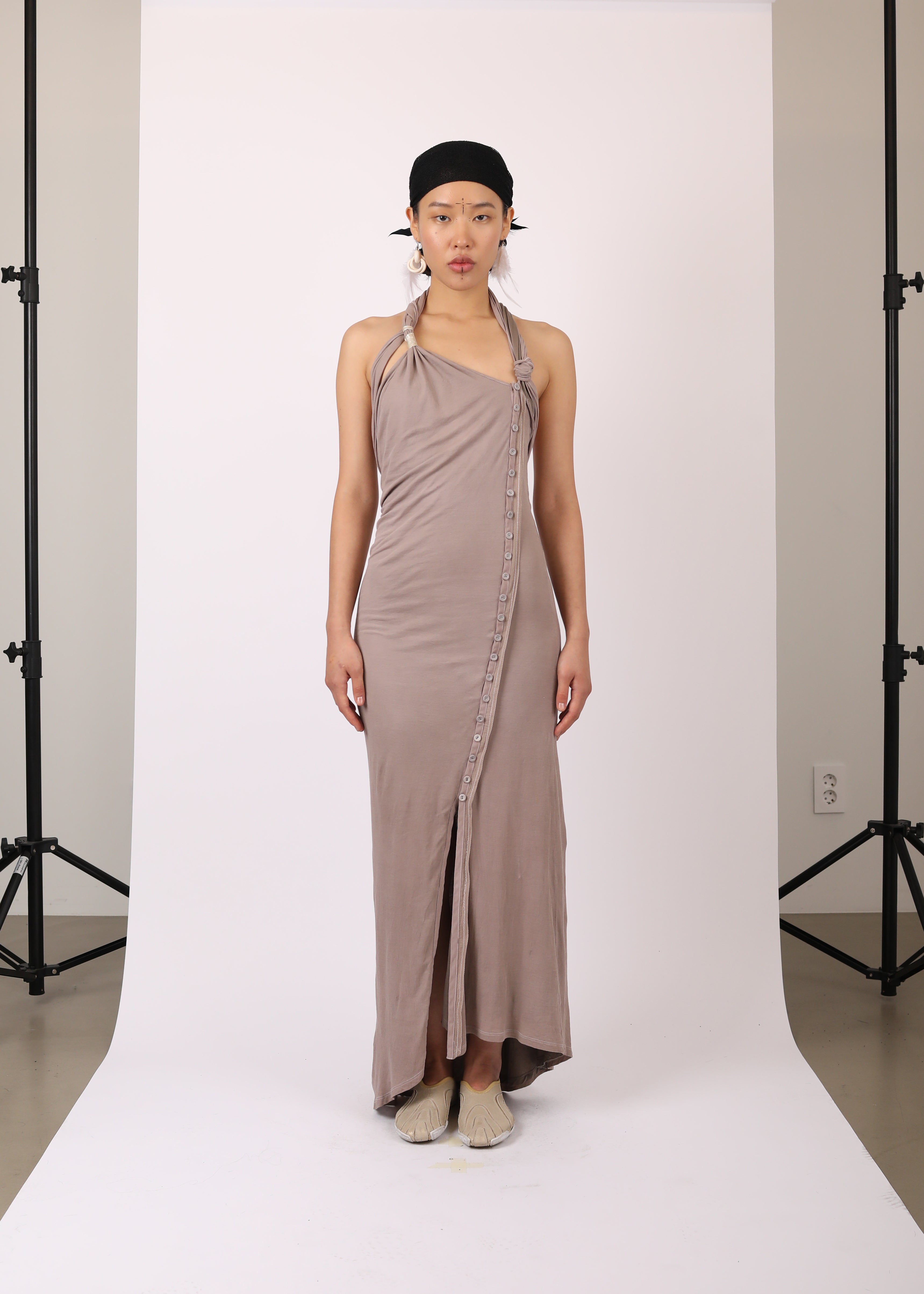 HYEIN SEO - KNOTTED HALTER DRESS BEIGE LABSTORE WORLD HYEIN SEO - KNOTTED HALTER DRESS BEIGE LABSTORE WORLD