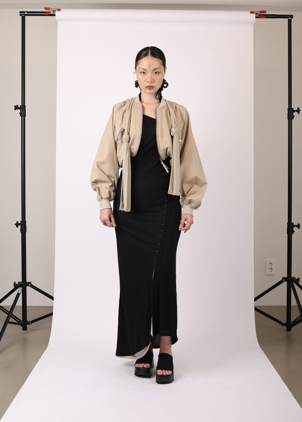 COTTON BOLERO JACKET w/ HOODIE BEIGE