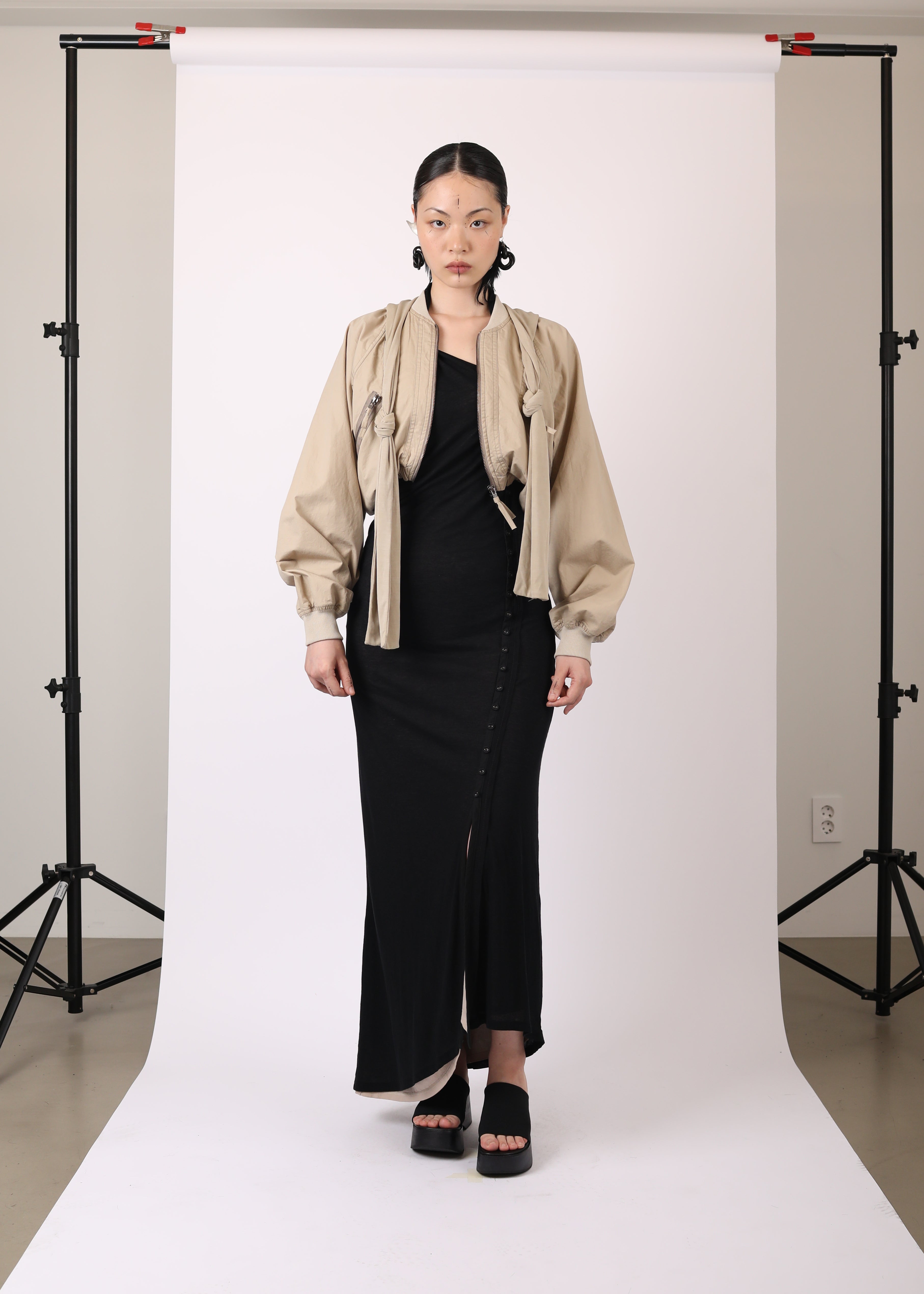 COTTON BOLERO JACKET w/ HOODIE BEIGE