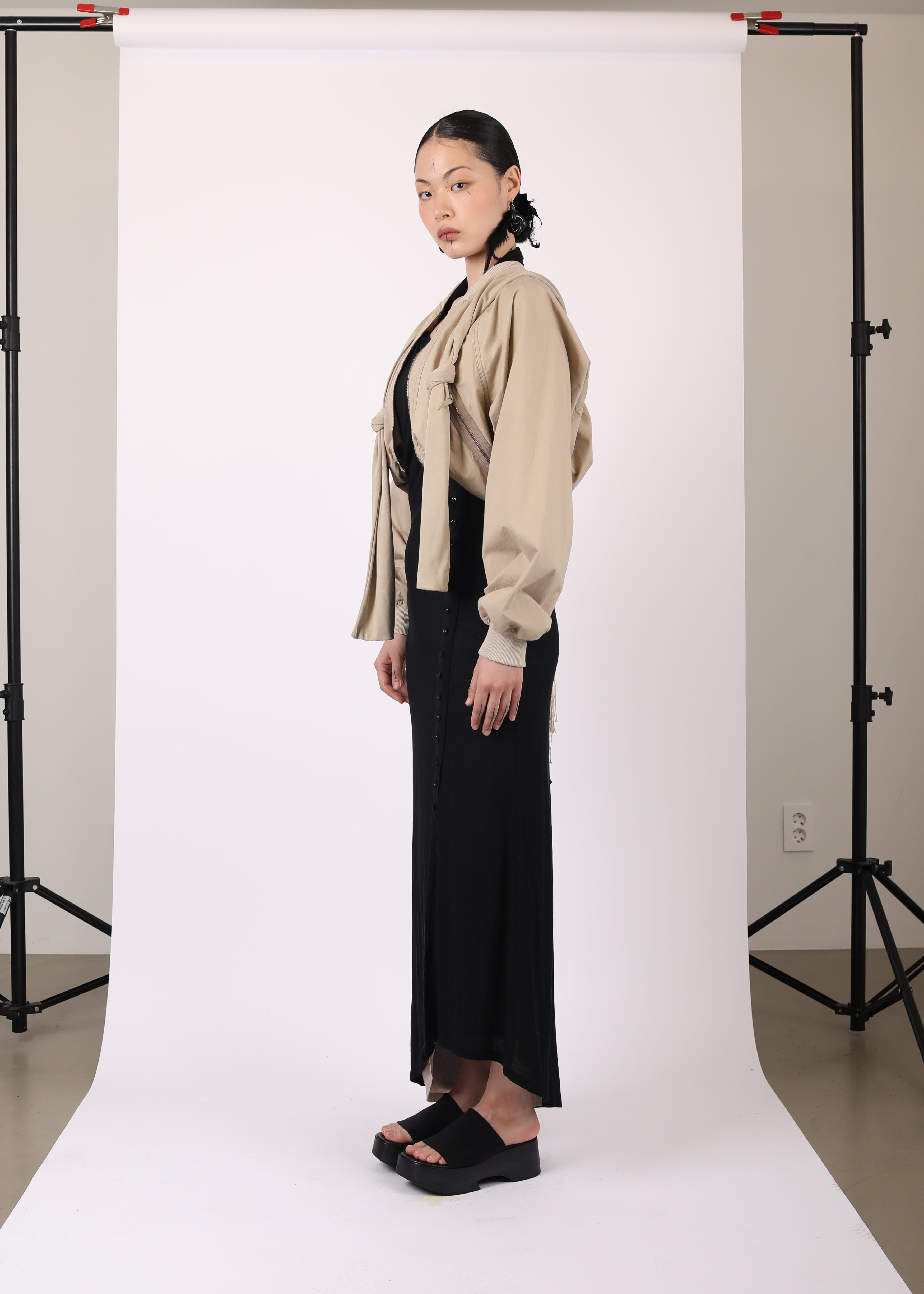 COTTON BOLERO JACKET w/ HOODIE BEIGE