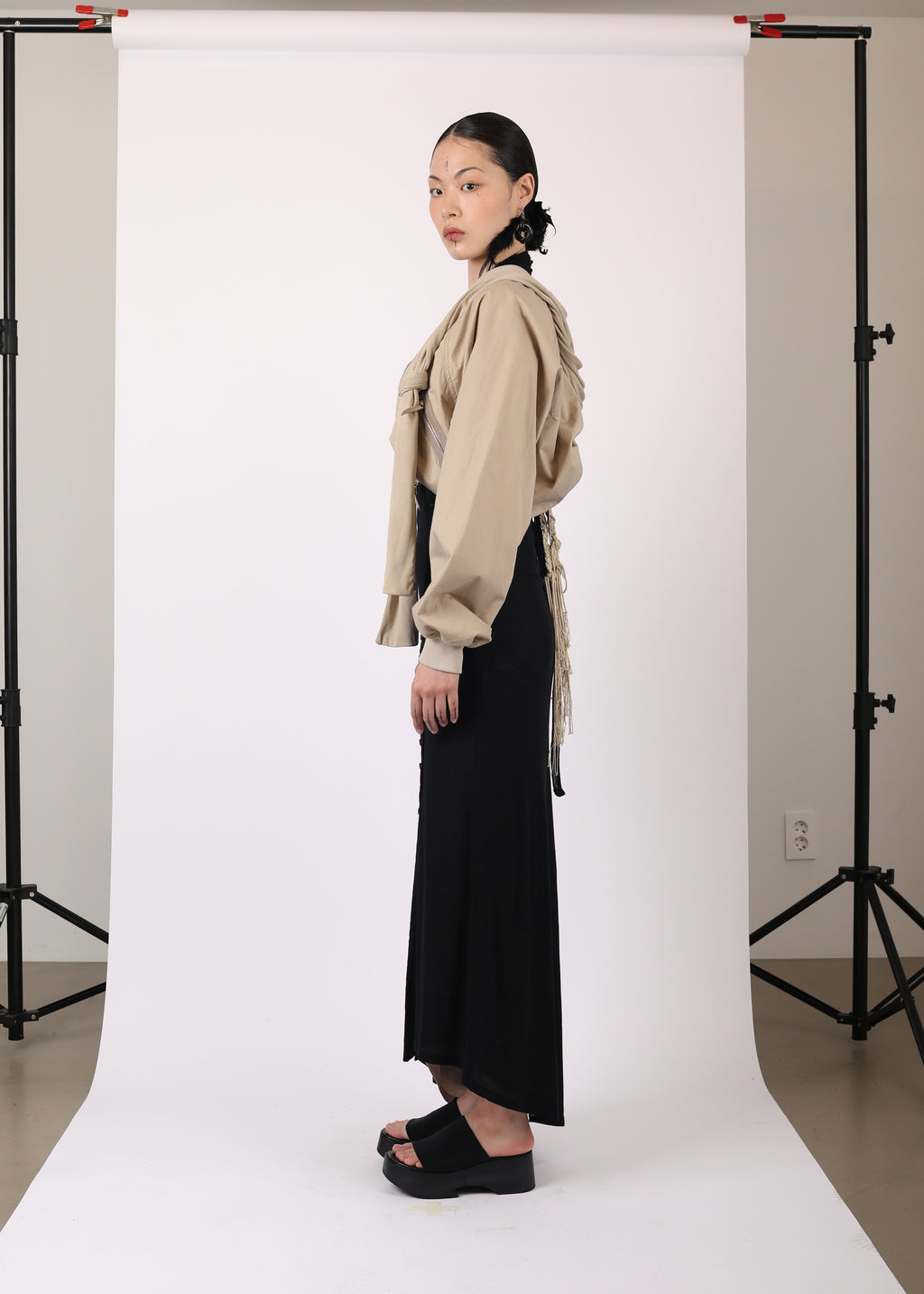 COTTON BOLERO JACKET w/ HOODIE BEIGE