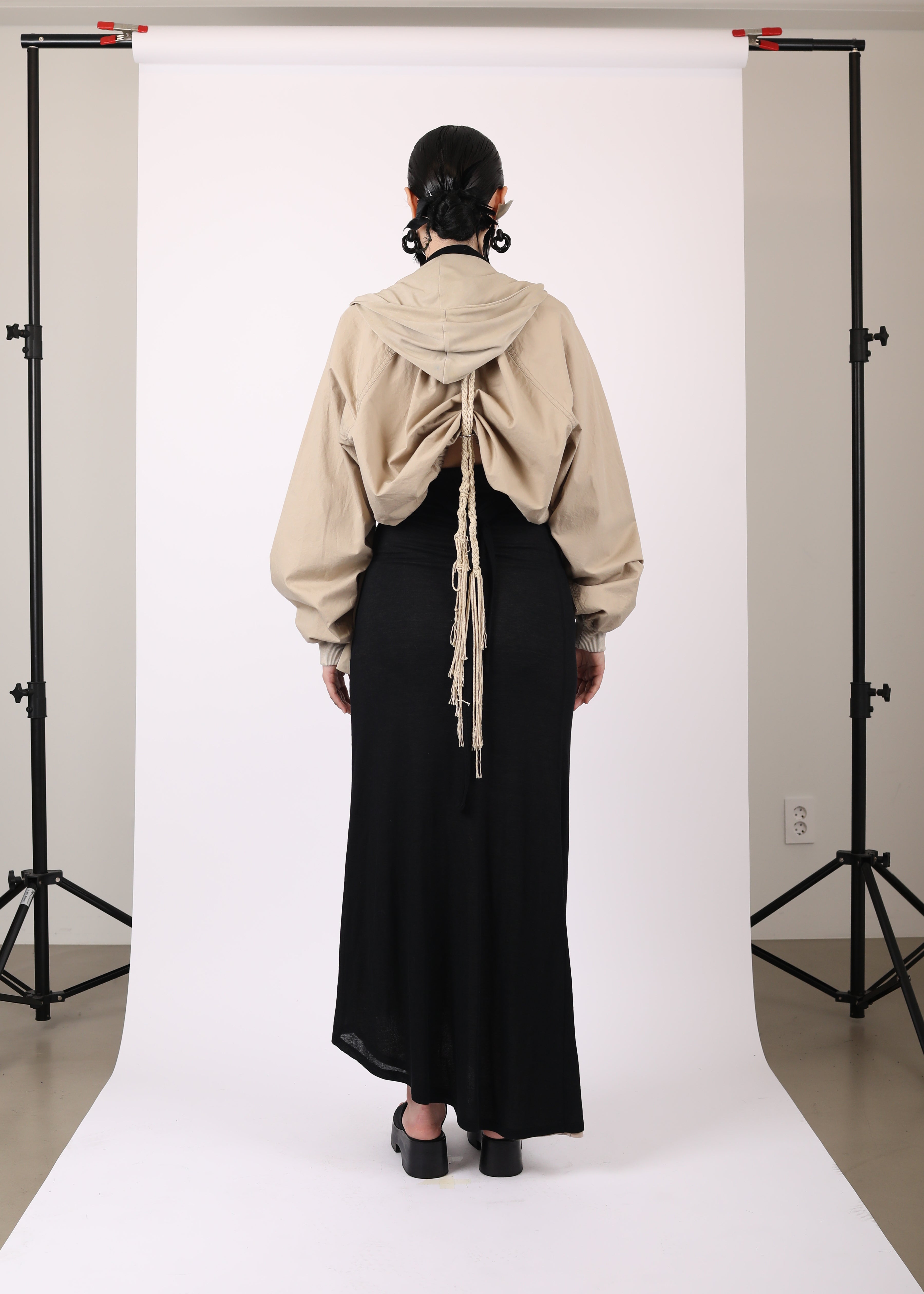 COTTON BOLERO JACKET w/ HOODIE BEIGE