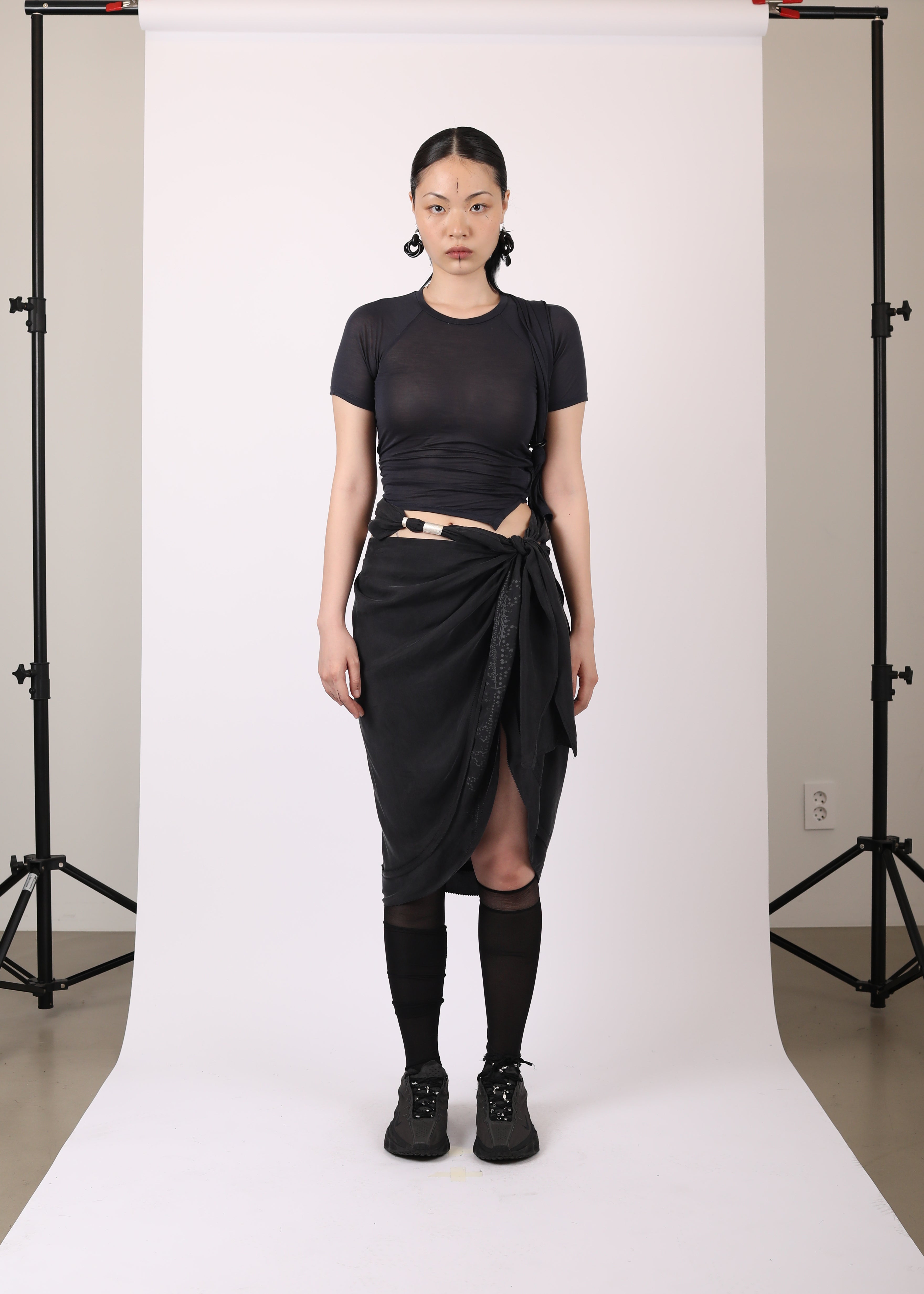 TIED ASYMMETRIC T-SHIRT DARK NAVY