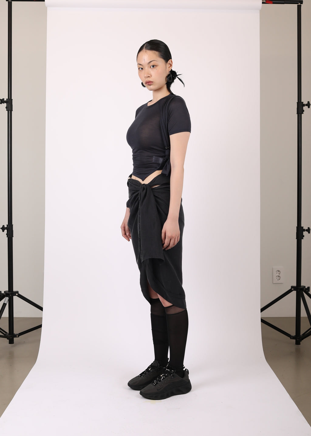 TIED ASYMMETRIC T-SHIRT DARK NAVY