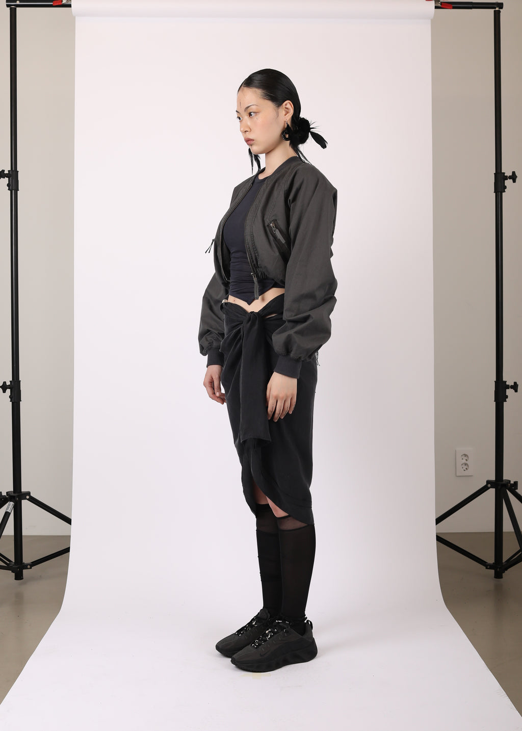 COTTON BOLERO JACKET w/ HOODIE CHARCOAL