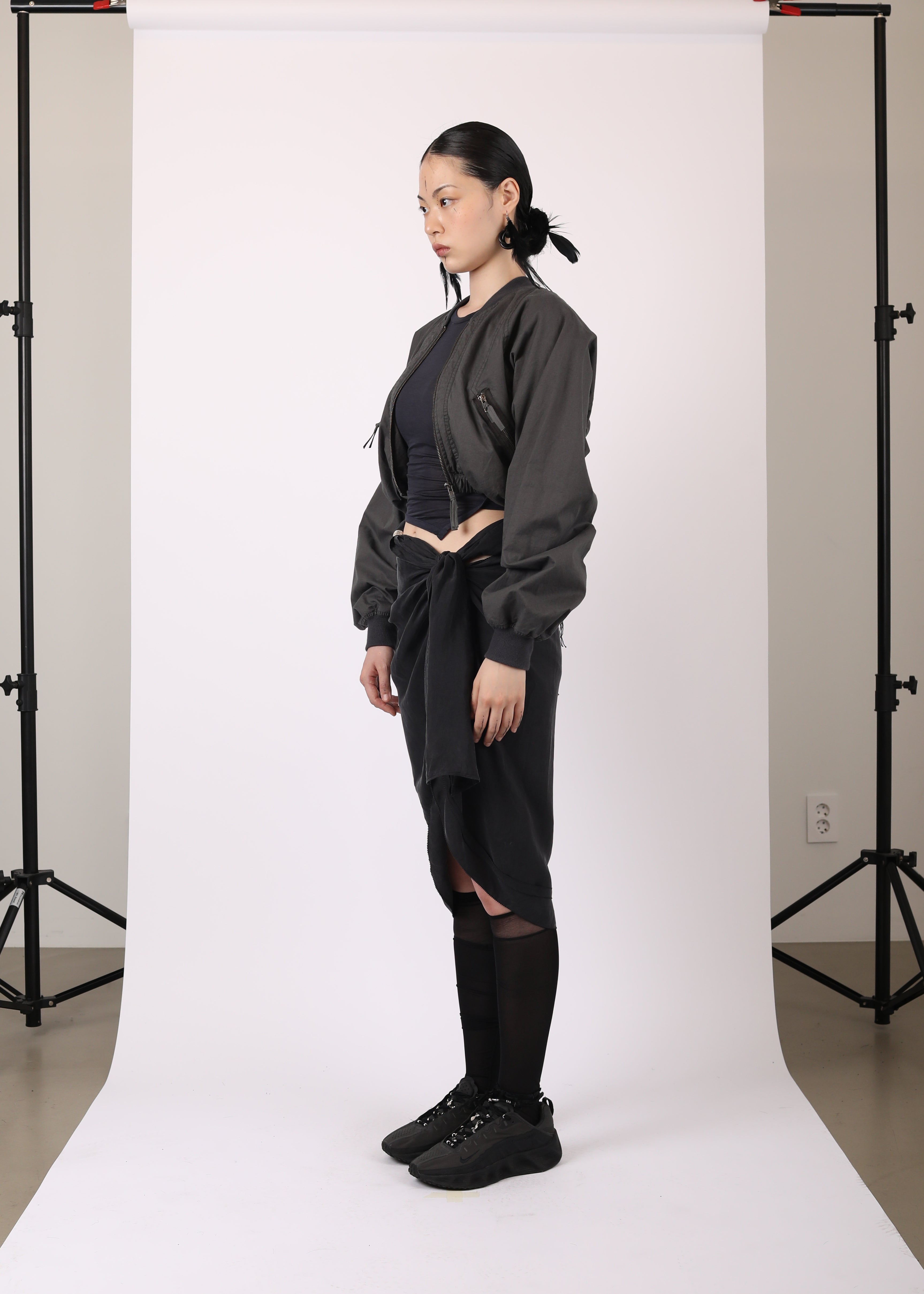 COTTON BOLERO JACKET w/ HOODIE CHARCOAL