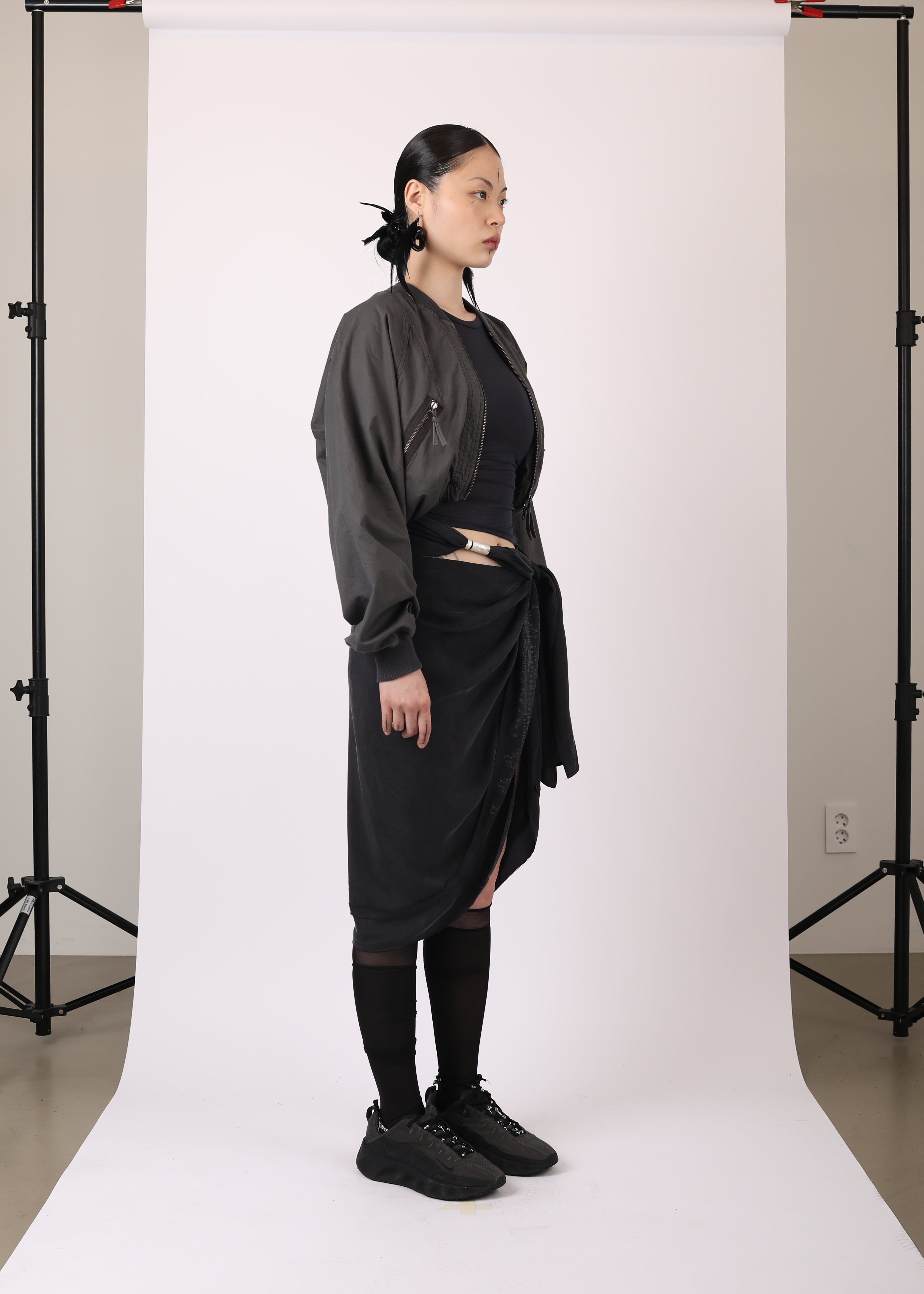 COTTON BOLERO JACKET w/ HOODIE CHARCOAL