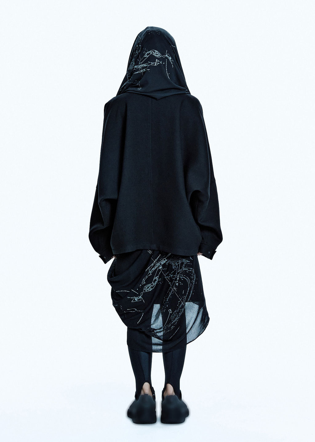 HOODED JACKET w/ GRAPHIC MUFFLER BLACK
