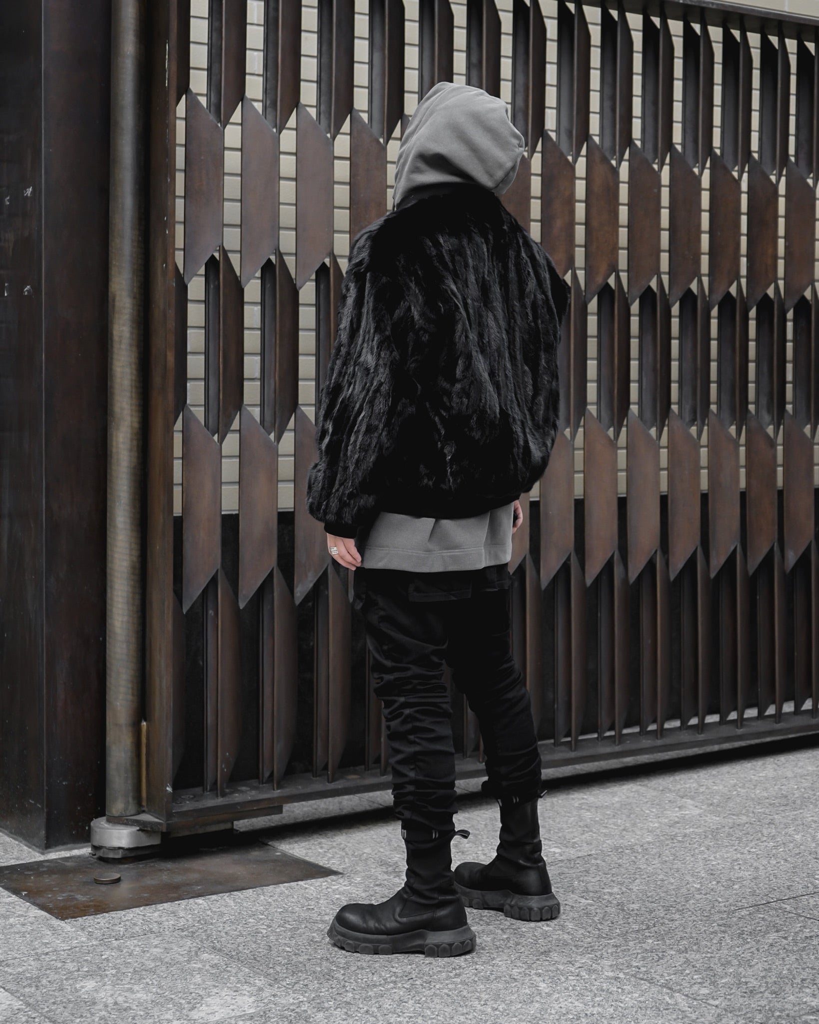 BLACK UNISEX REVERSIBLE MINK FUR BOMBER W/ LOGO