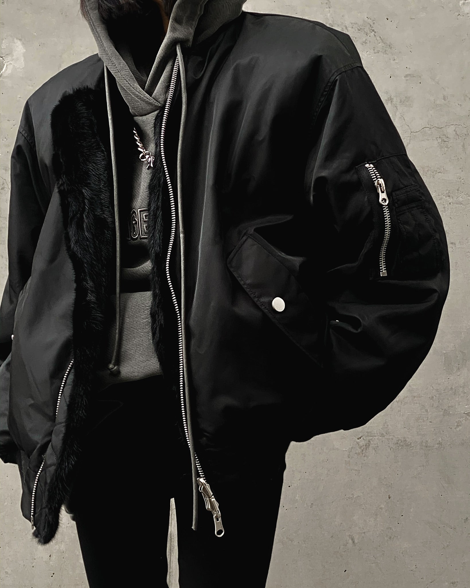 BLACK UNISEX REVERSIBLE MINK FUR BOMBER W/ LOGO