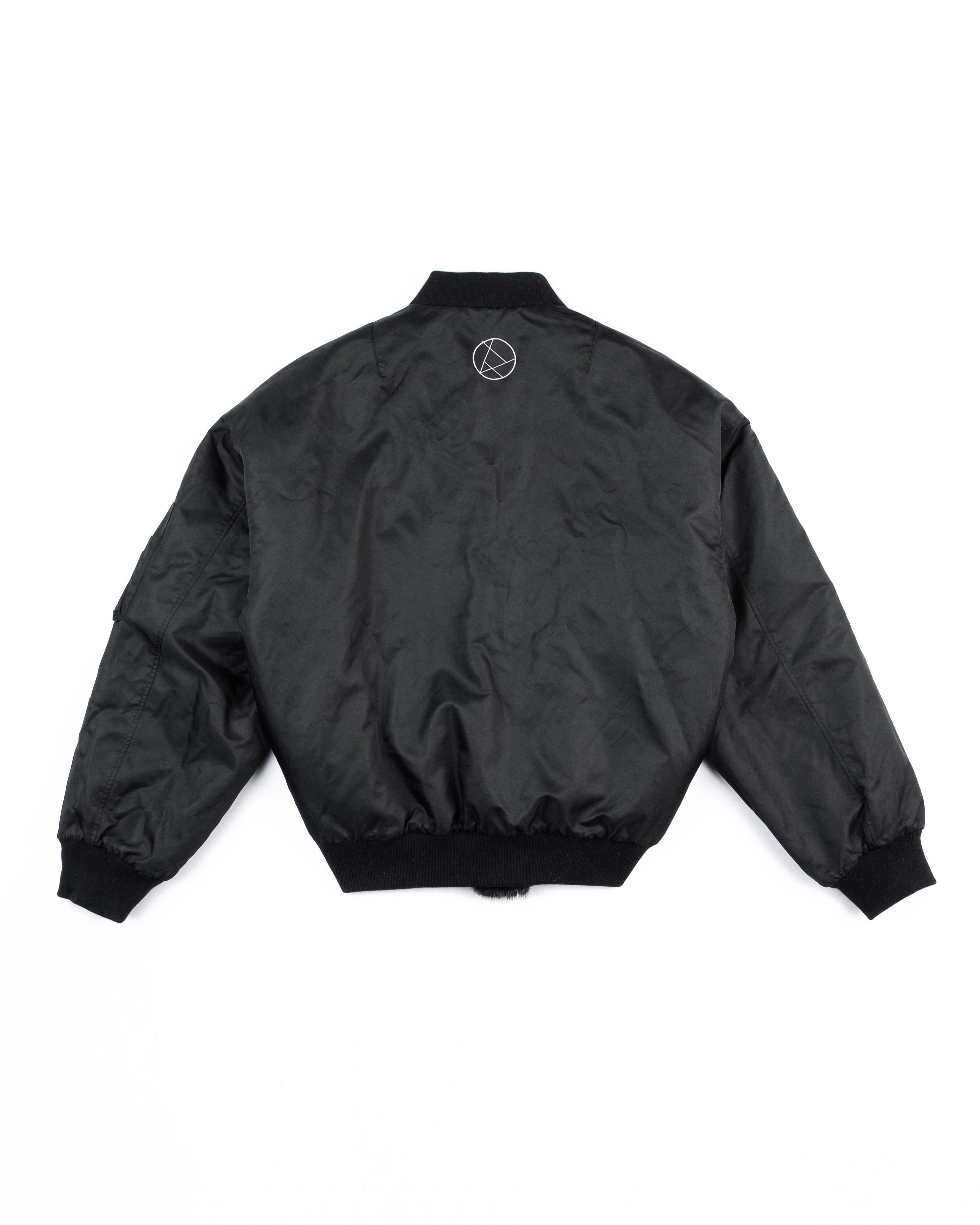 BLACK UNISEX REVERSIBLE MINK FUR BOMBER W/ LOGO