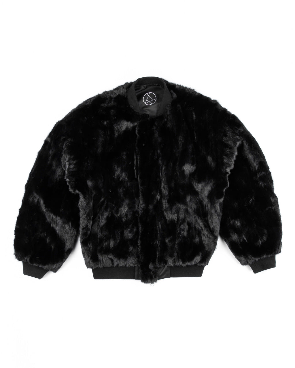 BLACK UNISEX REVERSIBLE MINK FUR BOMBER W/ LOGO