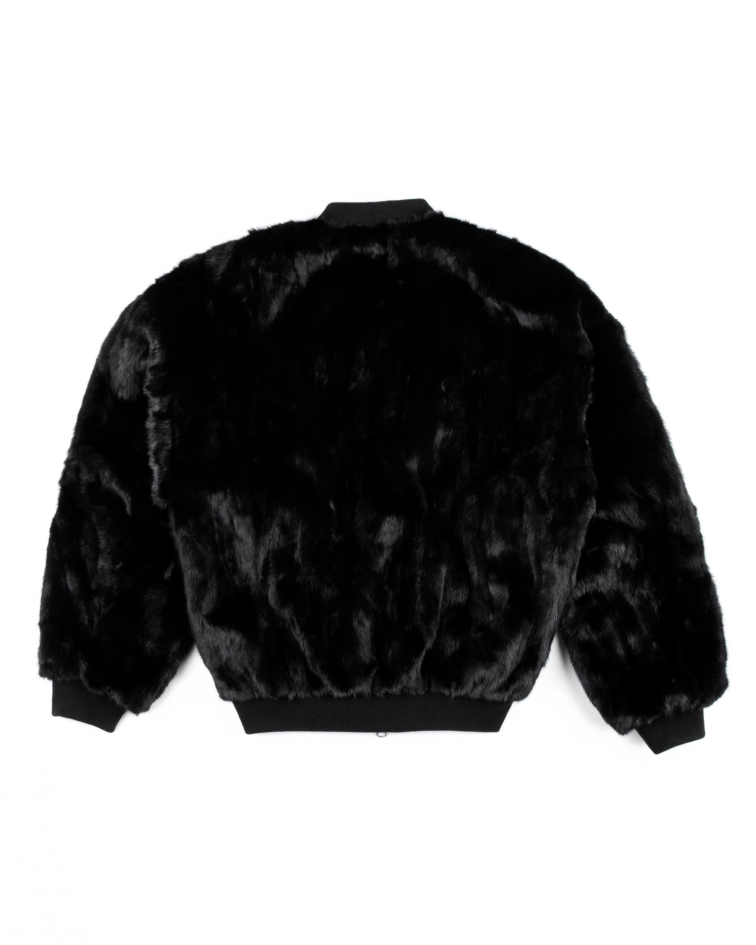 BLACK UNISEX REVERSIBLE MINK FUR BOMBER W/ LOGO