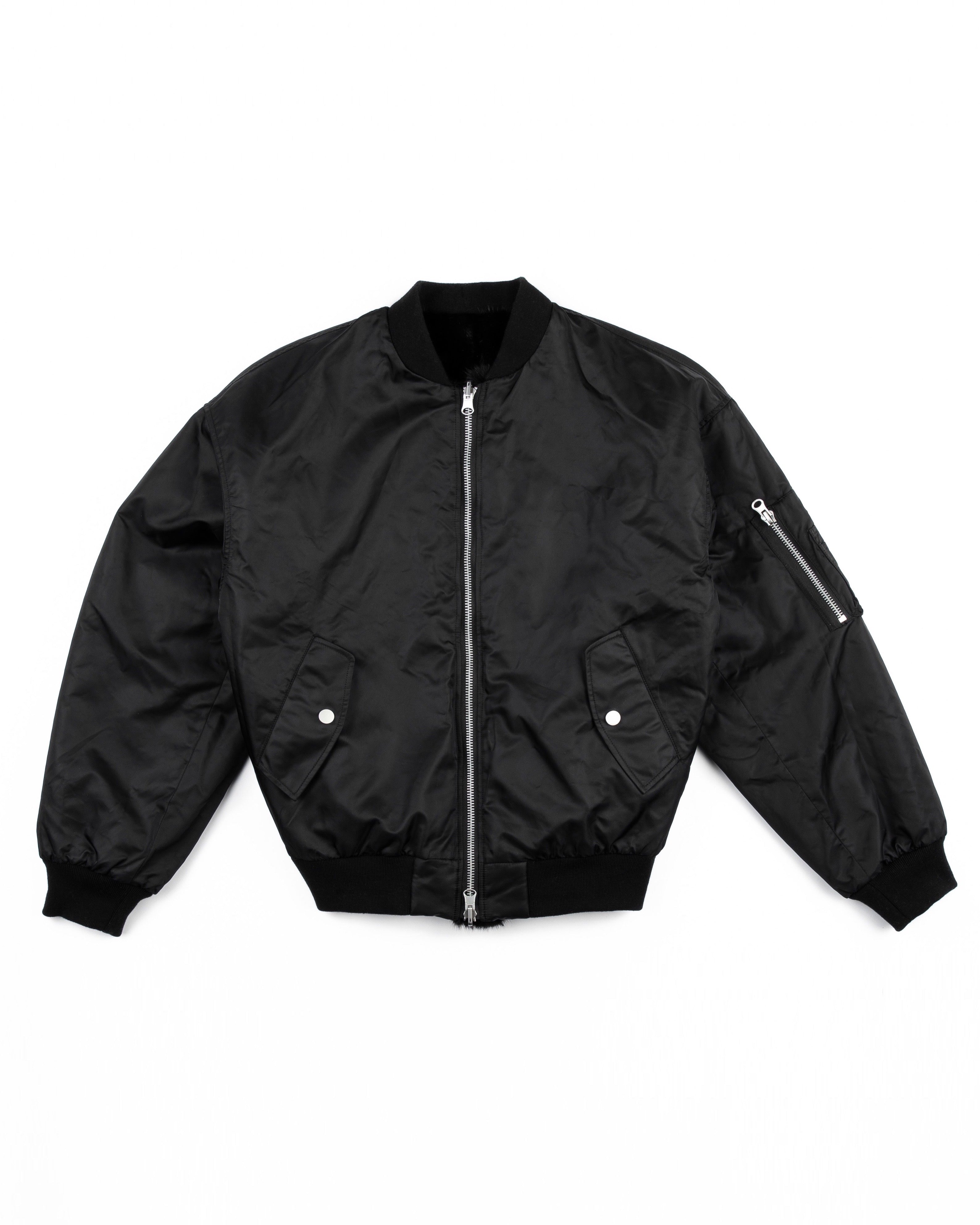 BLACK UNISEX REVERSIBLE MINK FUR BOMBER W/ LOGO