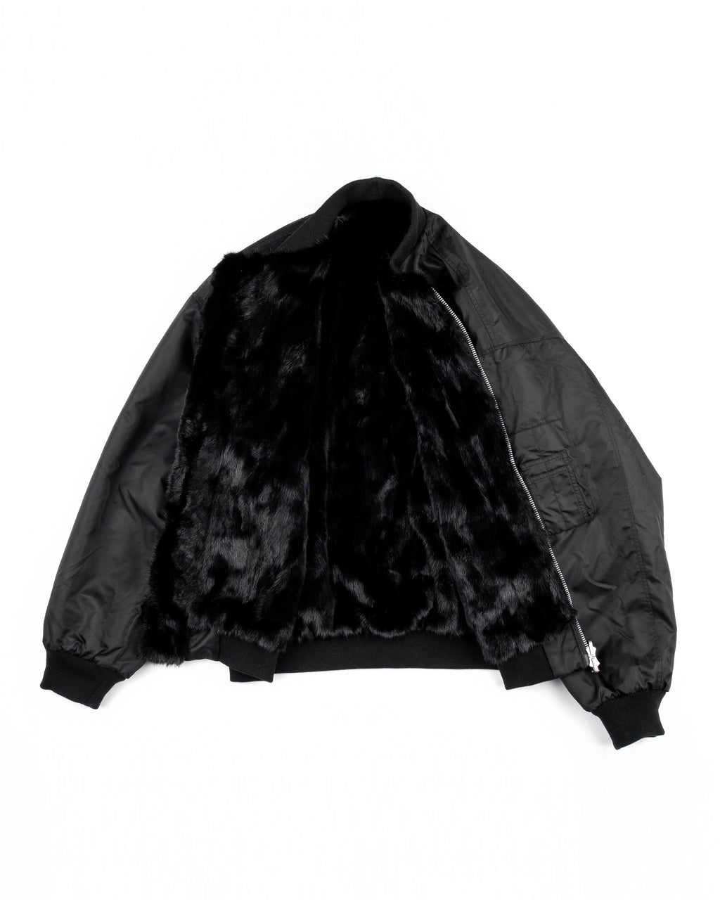 BLACK UNISEX REVERSIBLE MINK FUR BOMBER W/ LOGO