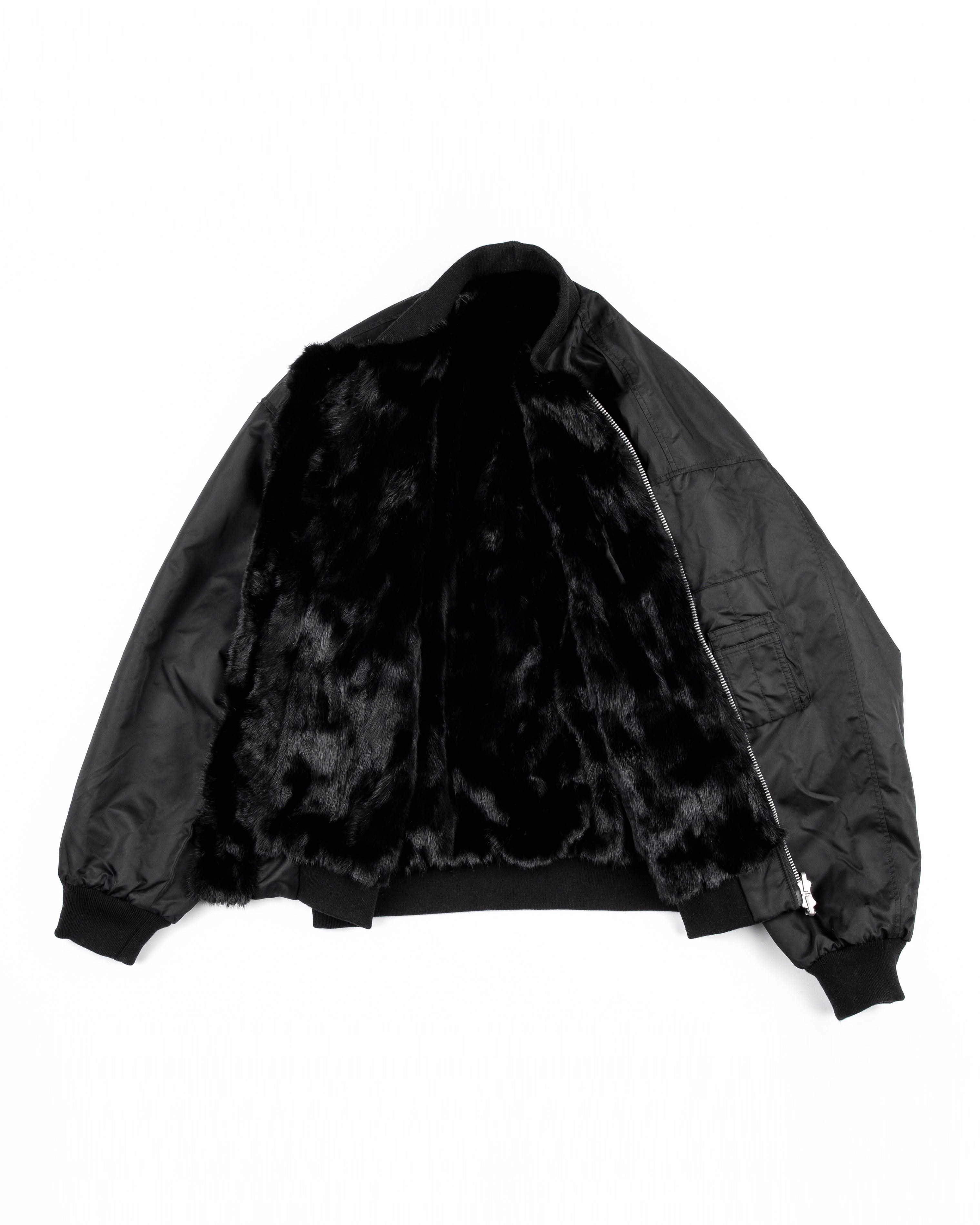 BLACK UNISEX REVERSIBLE MINK FUR BOMBER W/ LOGO