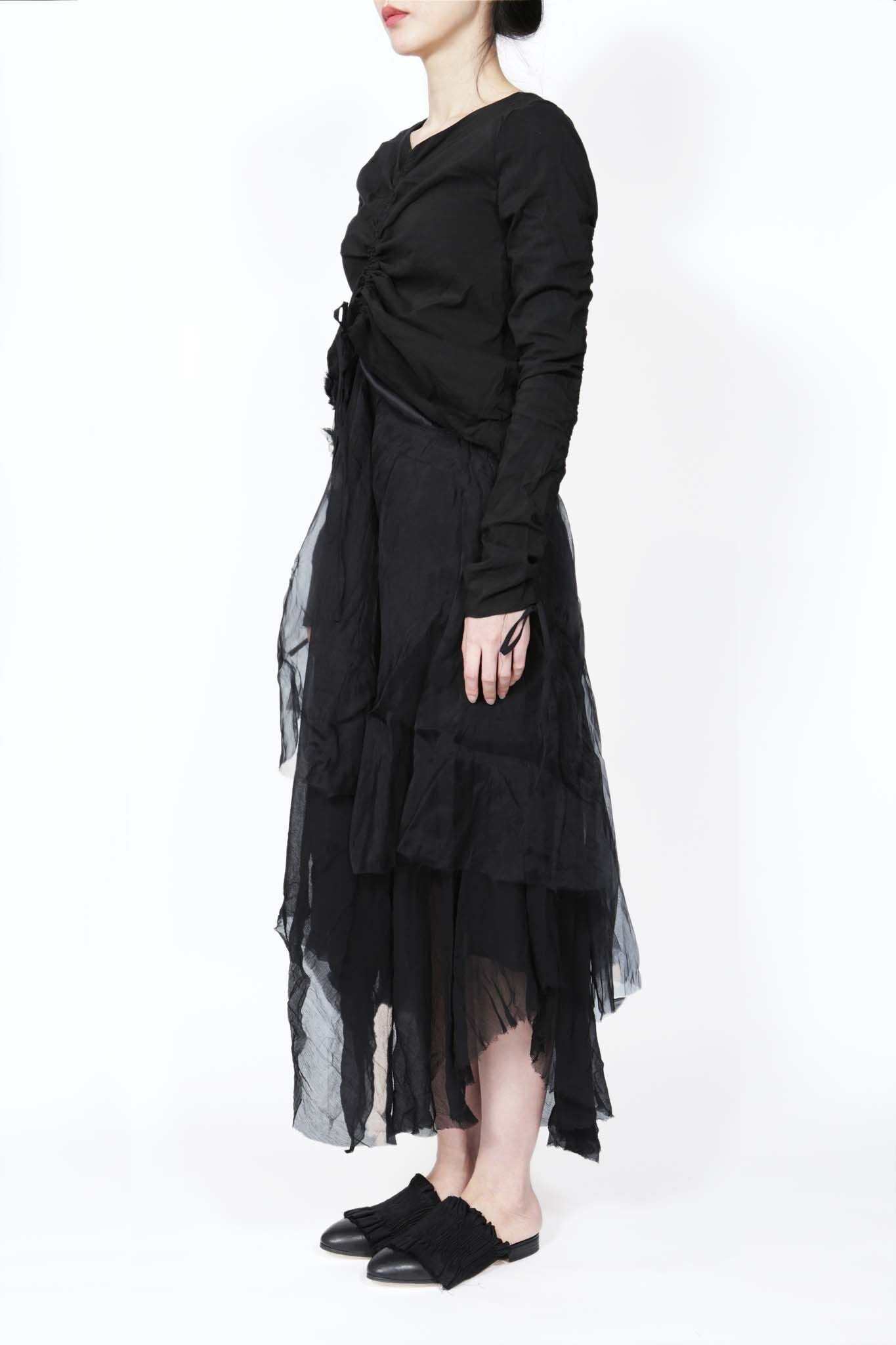 BLACK SOPWITH LAYERED ORGANZA STRETCH DRESS