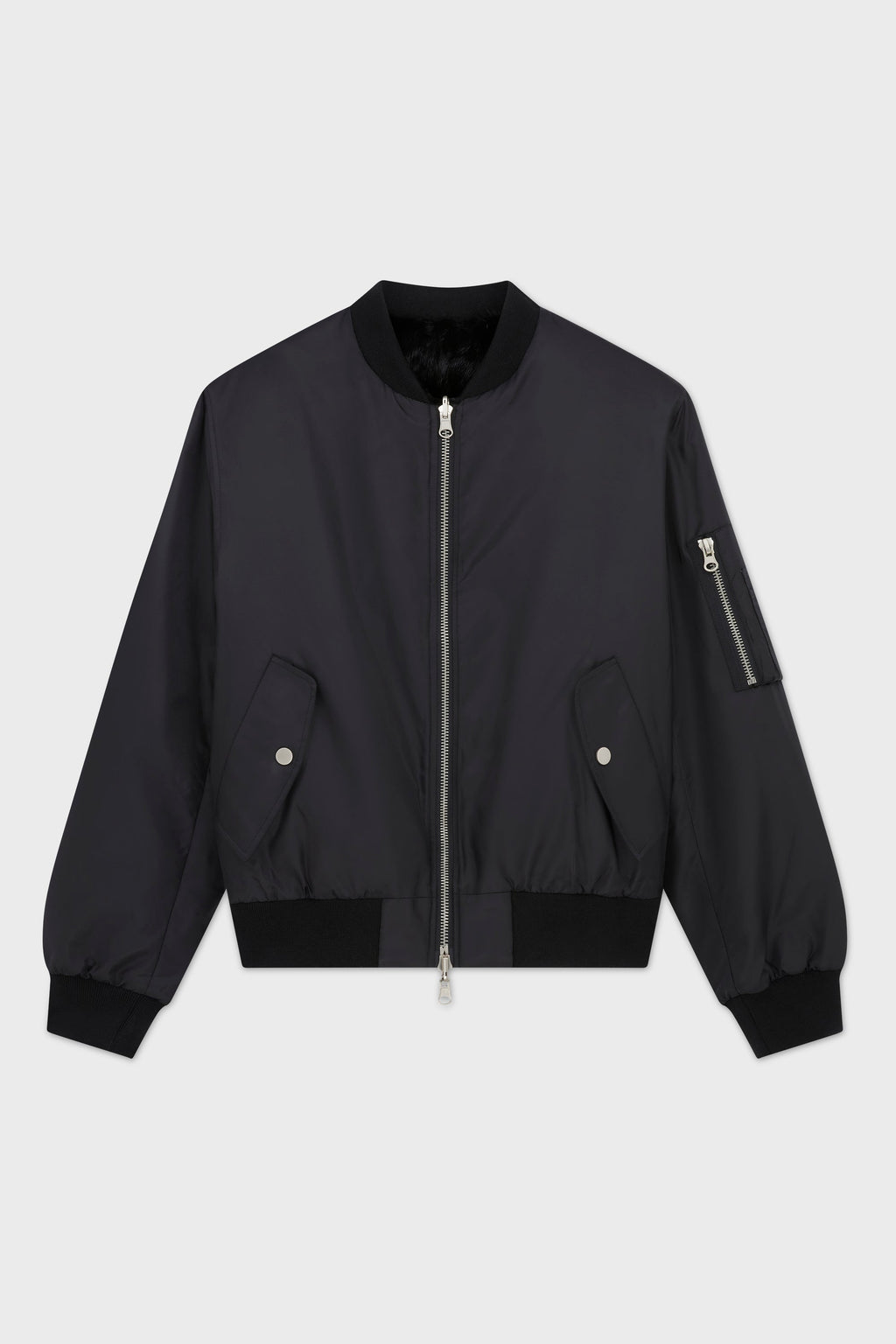 BLACK UNISEX REVERSIBLE MINK FUR BOMBER W/ LOGO 2023