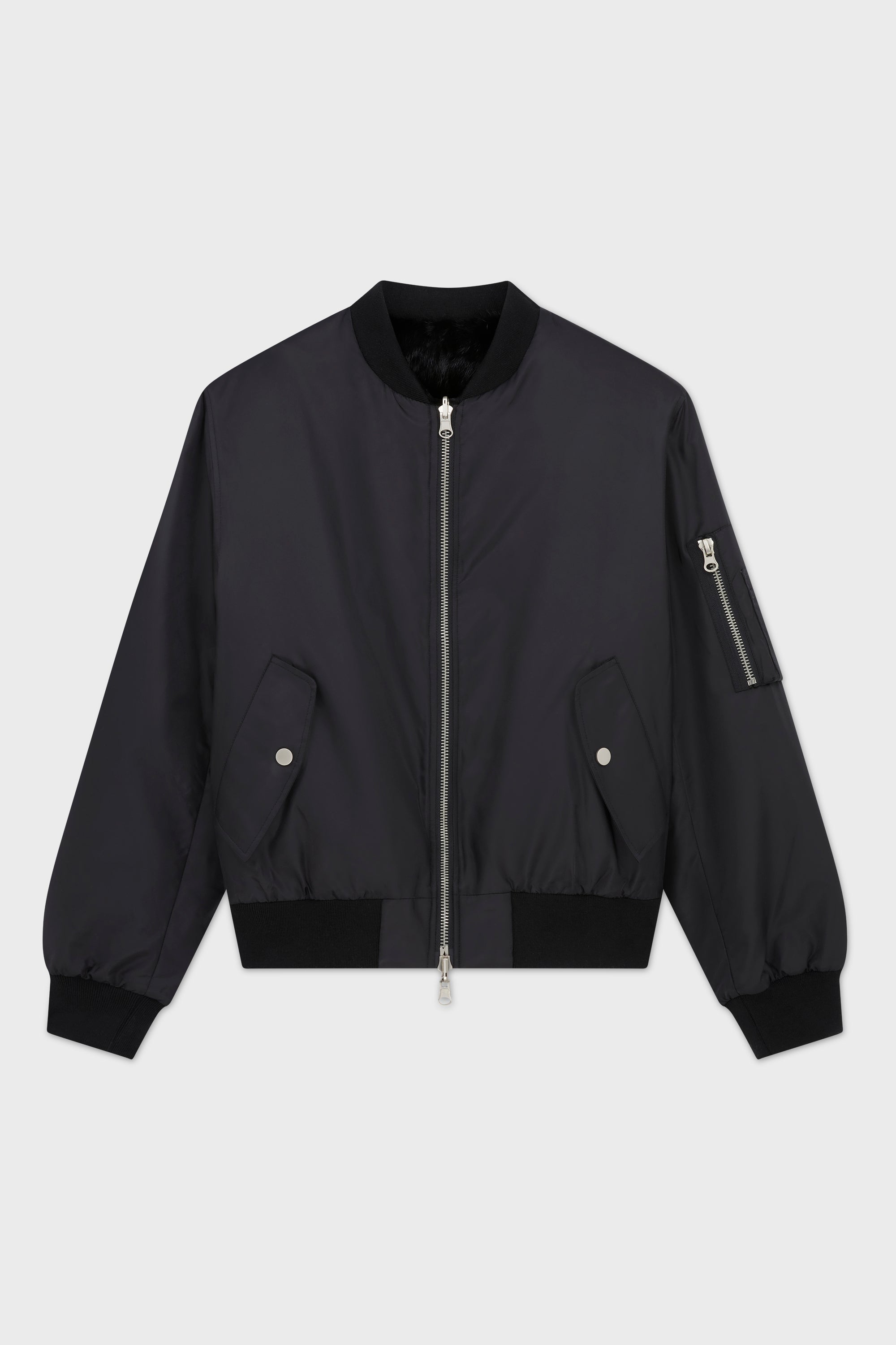 BLACK UNISEX REVERSIBLE MINK FUR BOMBER W/ LOGO 2023