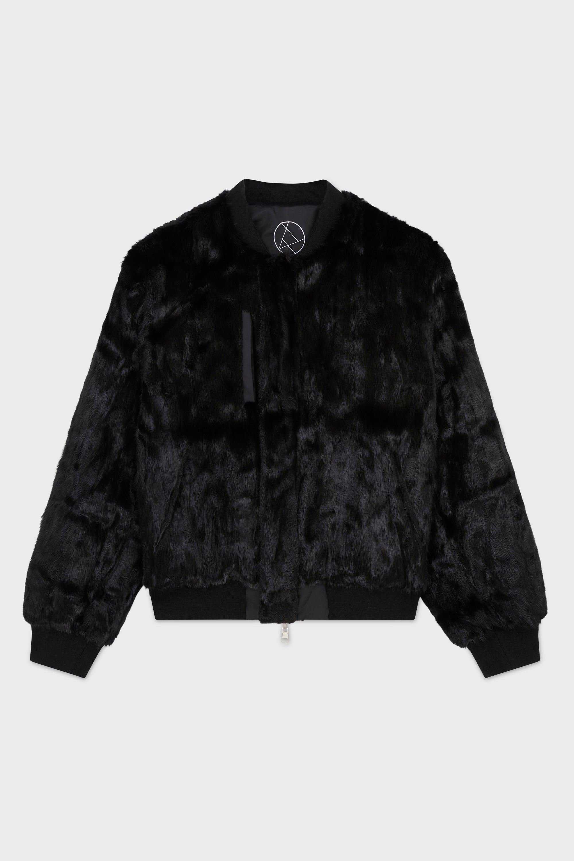 BLACK UNISEX REVERSIBLE MINK FUR BOMBER W/ LOGO 2023
