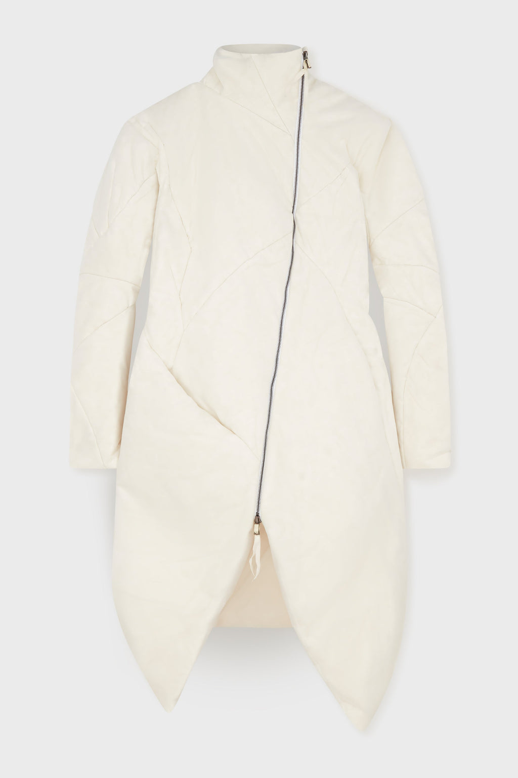 White Distortion Curved Down Coat