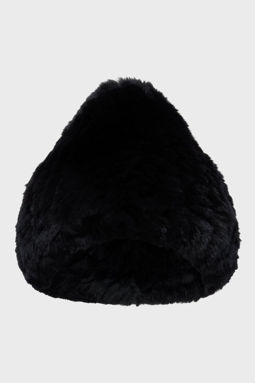 BLACK KNITTED RABBIT FUR BEANIE