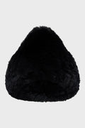BLACK KNITTED RABBIT FUR BEANIE