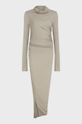 DRAPED JERSEY ASYMMETRIC MIDI DRESS